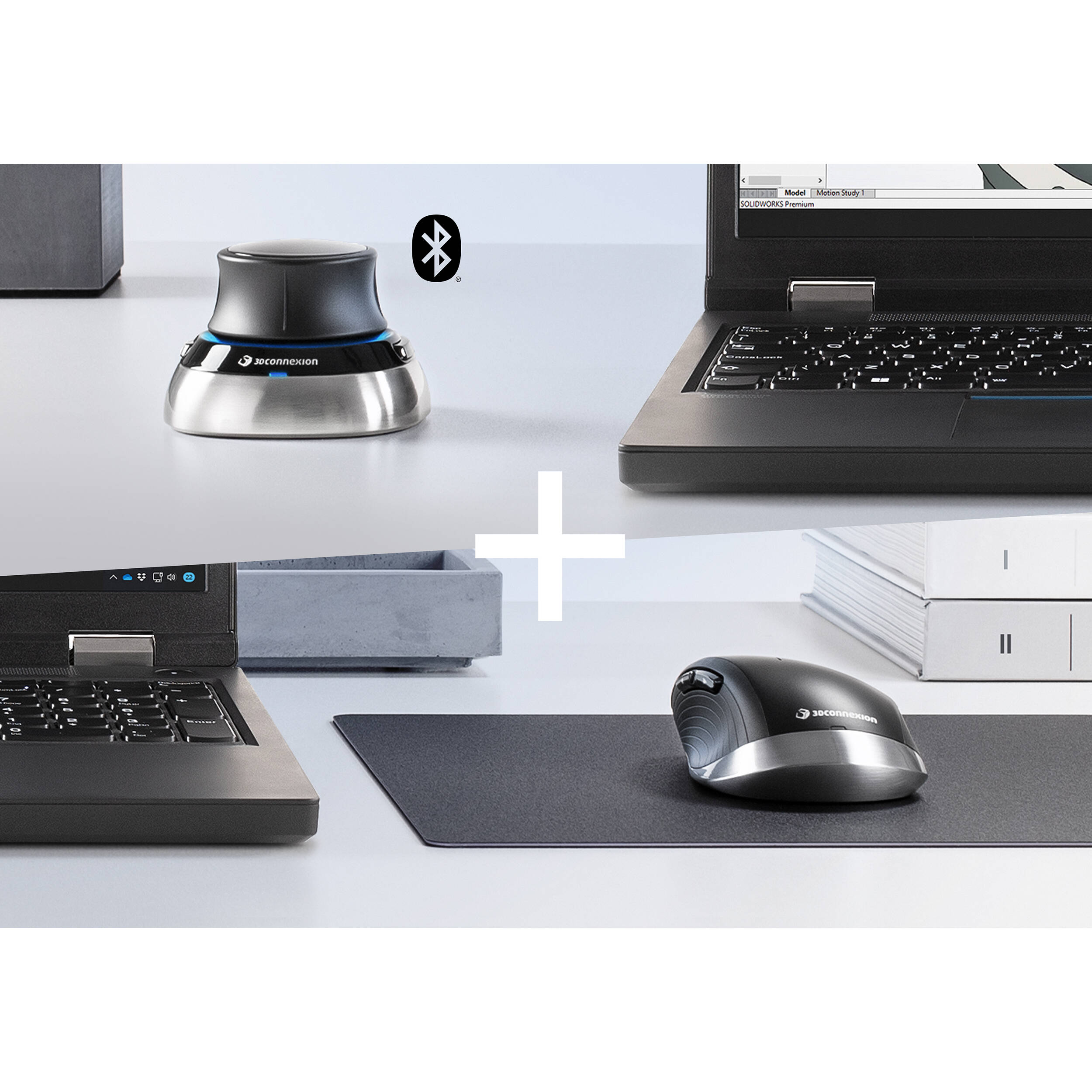 3Dconnexion SpaceMouse Wireless Kit 2 with Bluetooth, SpaceMouse and CadMouse compact wireless set — view 3
