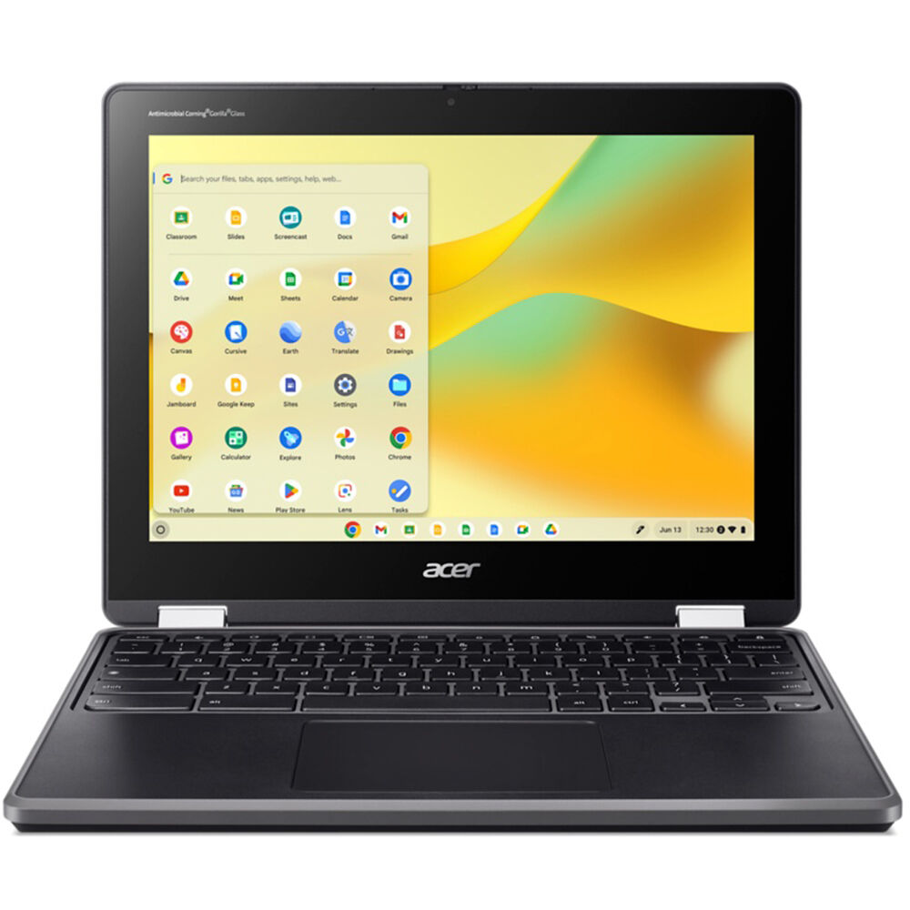 Acer Spin 512 12-inch Chromebook convertible with touchscreen, Intel N100, and black patterned cover — view 2