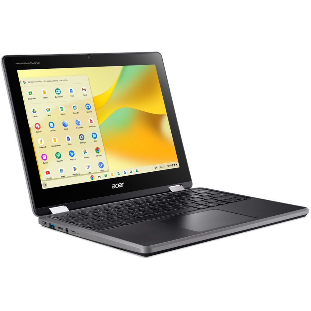 Acer Spin 512 12-inch Chromebook convertible with touchscreen, Intel N100, and black patterned cover — view 3