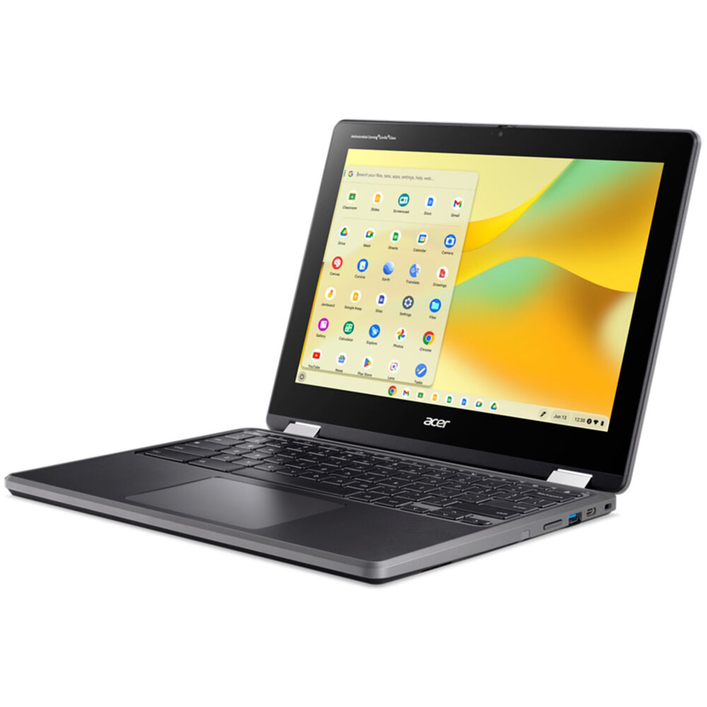 Acer Spin 512 12-inch Chromebook convertible with touchscreen, Intel N100, and black patterned cover — view 4