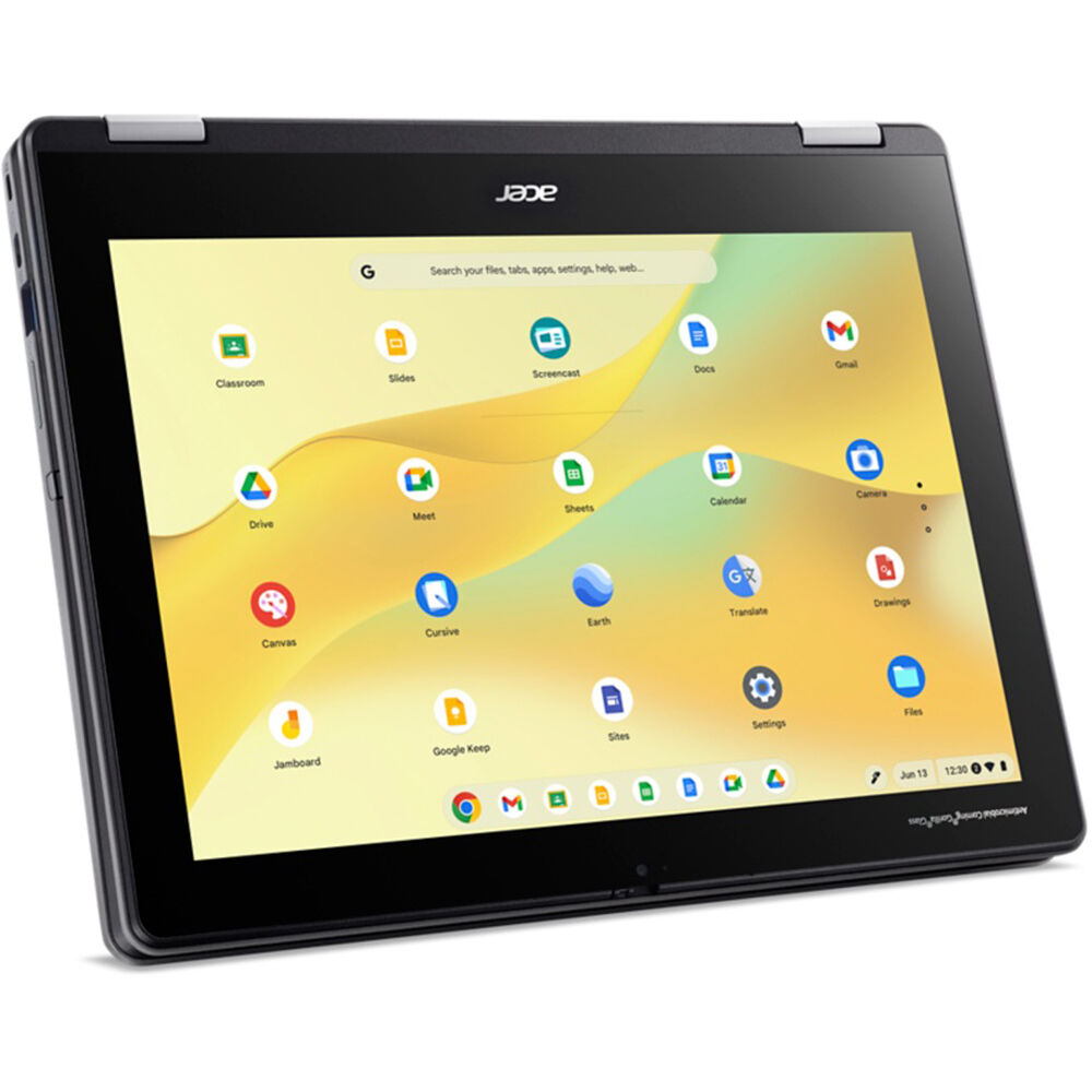 Acer Spin 512 12-inch Chromebook convertible with touchscreen, Intel N100, and black patterned cover — view 9