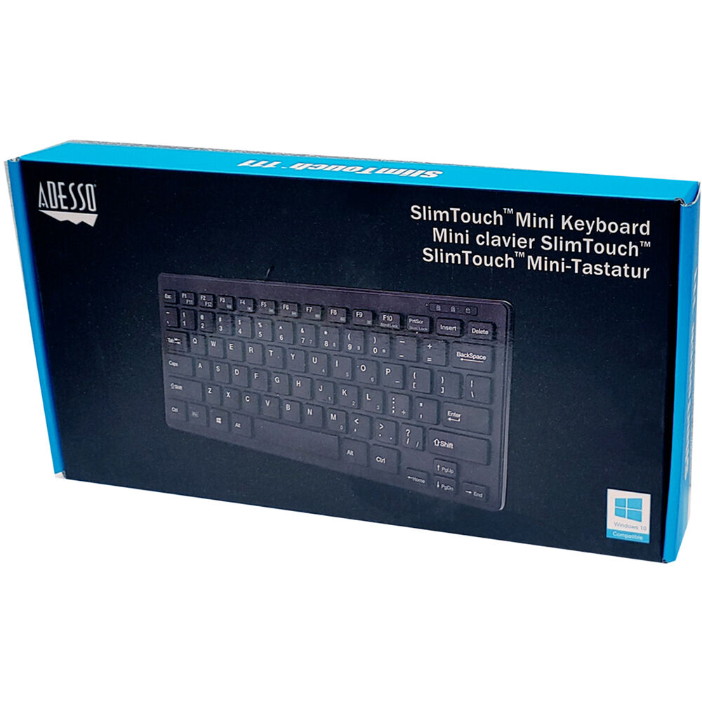 Adesso Windows mini USB keyboard with slim compact design, membrane keys, and embedded numeric keypad — view 8