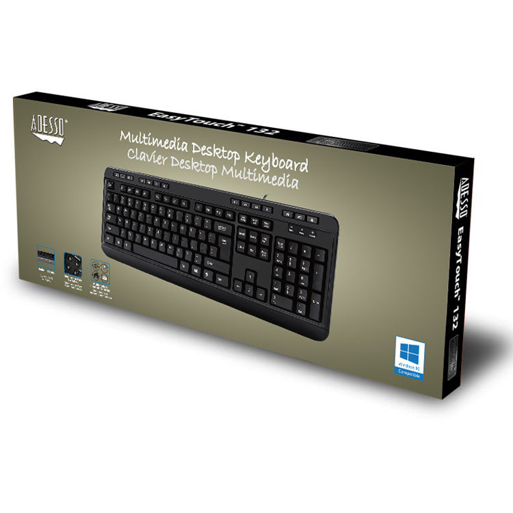 Adesso EasyTouch 132 multimedia desktop keyboard with three built-in USB ports, black — view 8