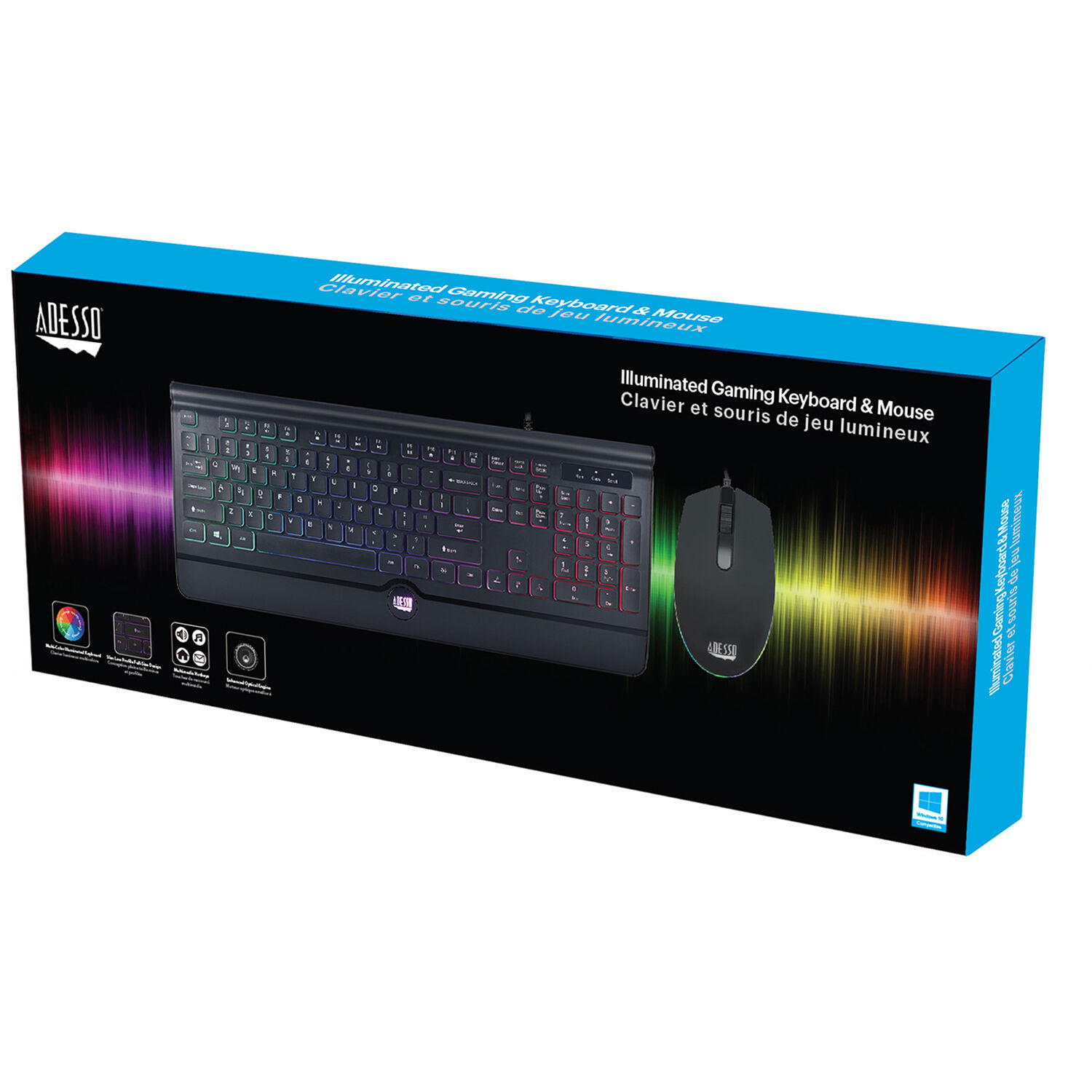 Adesso gaming keyboard and mouse combo with illuminated backlit keys and 1,000 DPI optical mouse — view 11