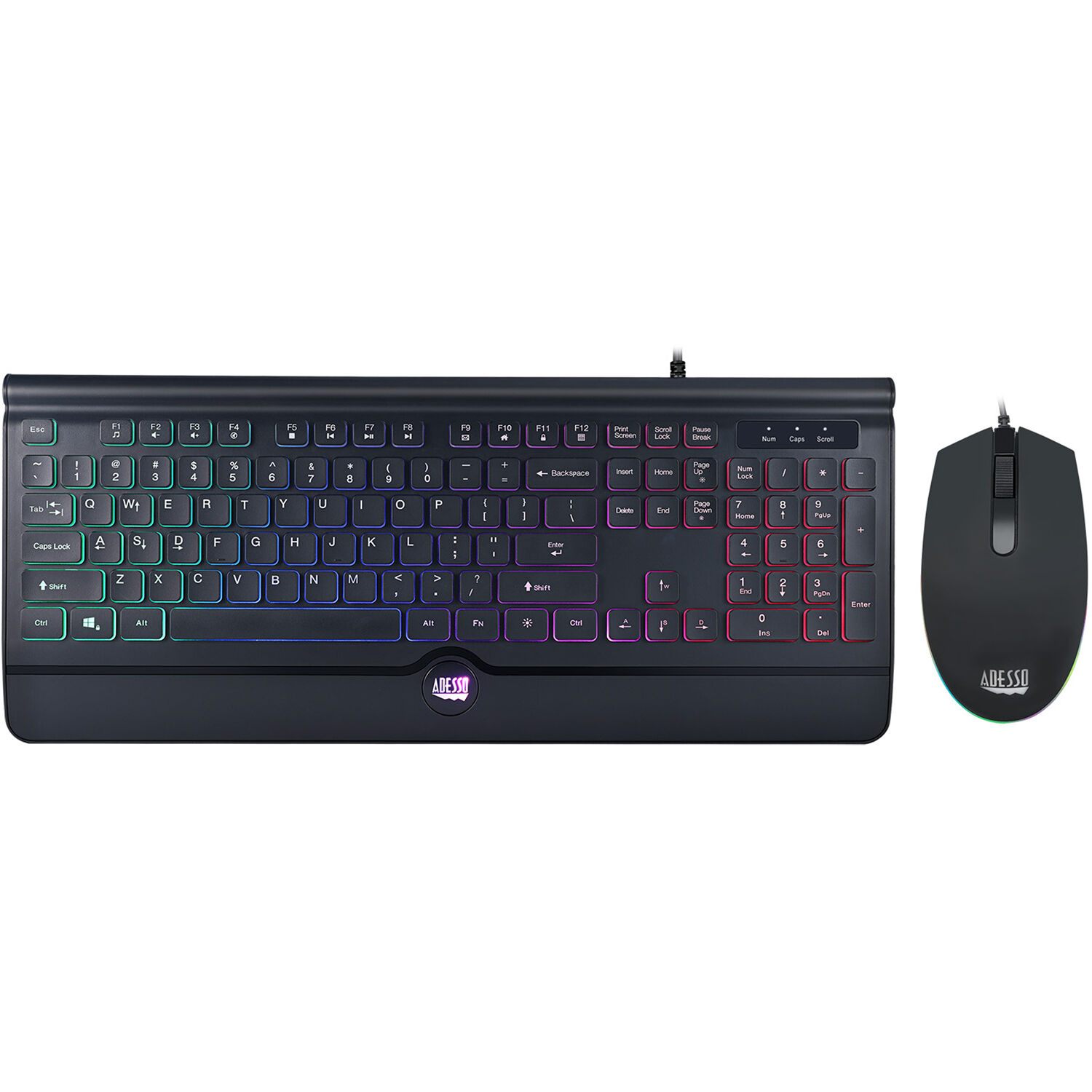 Adesso gaming keyboard and mouse combo with illuminated backlit keys and 1,000 DPI optical mouse — view 2