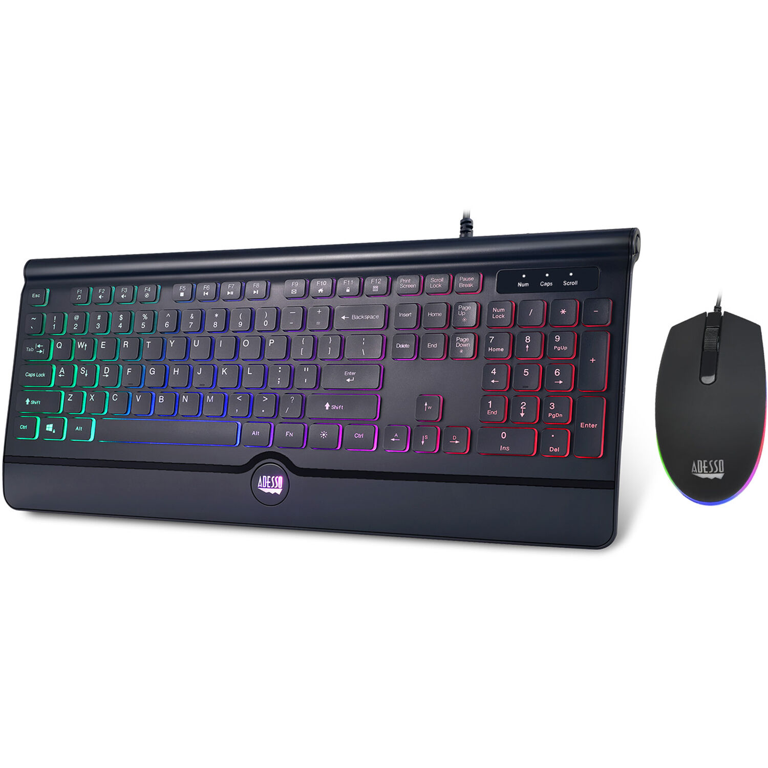 Adesso gaming keyboard and mouse combo with illuminated backlit keys and 1,000 DPI optical mouse — view 3