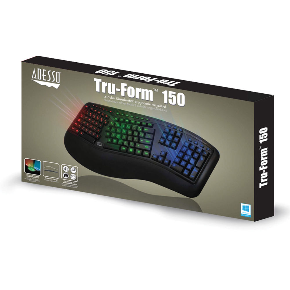 Adesso Tru-Form 150 ergonomic keyboard with 3-color illuminated keys — view 8