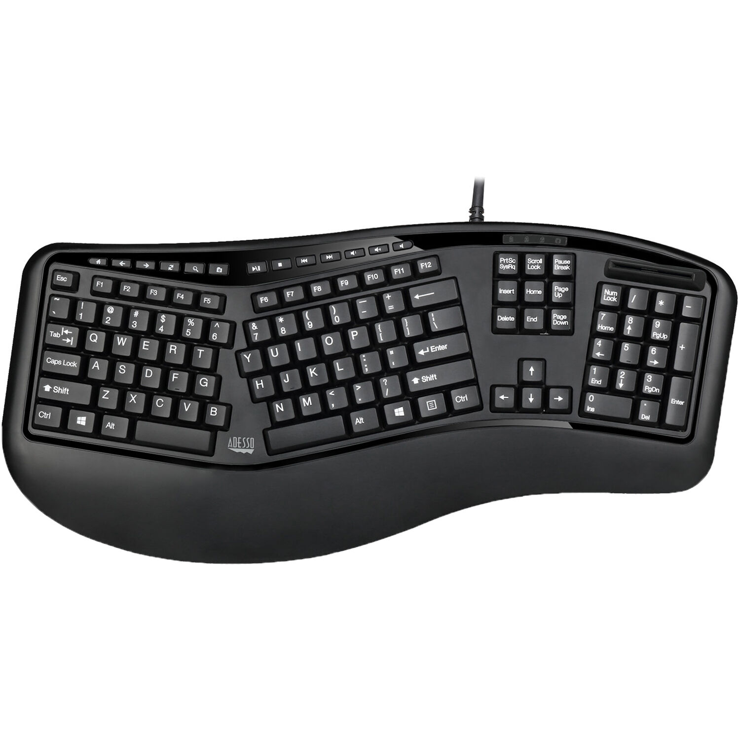 Adesso ergonomic keyboard with integrated smart card reader and TAA-compliant design — view 2