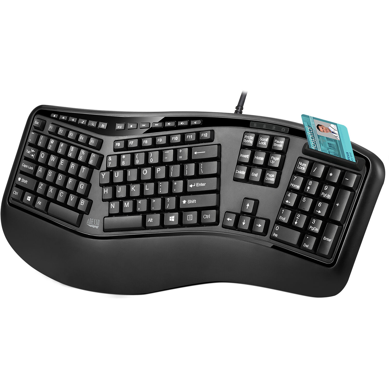 Adesso ergonomic keyboard with integrated smart card reader and TAA-compliant design — view 3