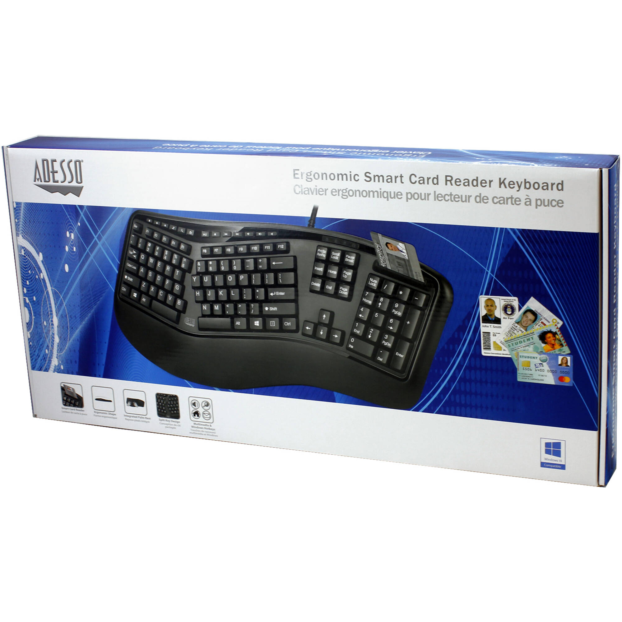 Adesso ergonomic keyboard with integrated smart card reader and TAA-compliant design — view 9