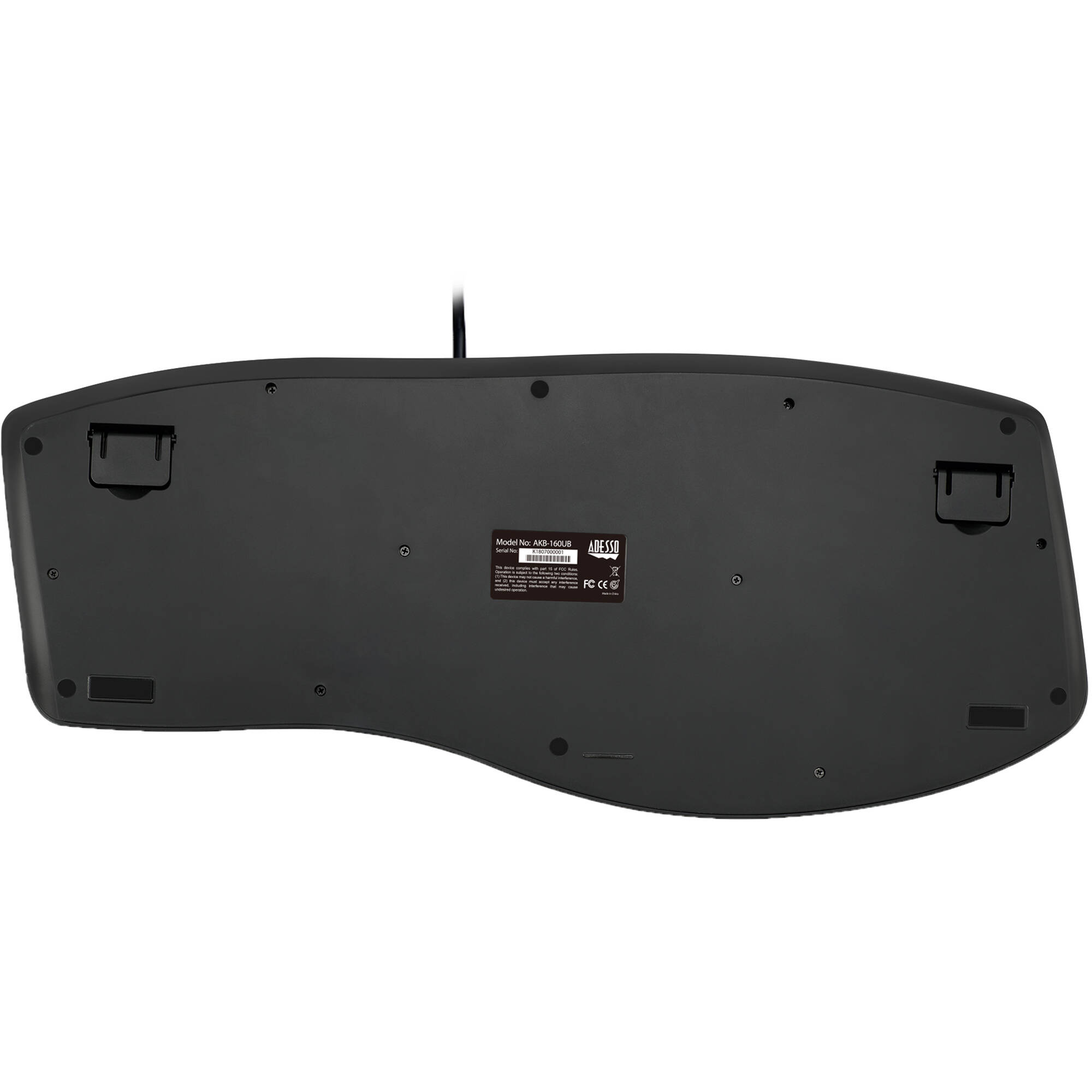 Adesso AKB-160UB ergonomic desktop keyboard with split-key zones, palm rest, and multimedia hot keys — view 3