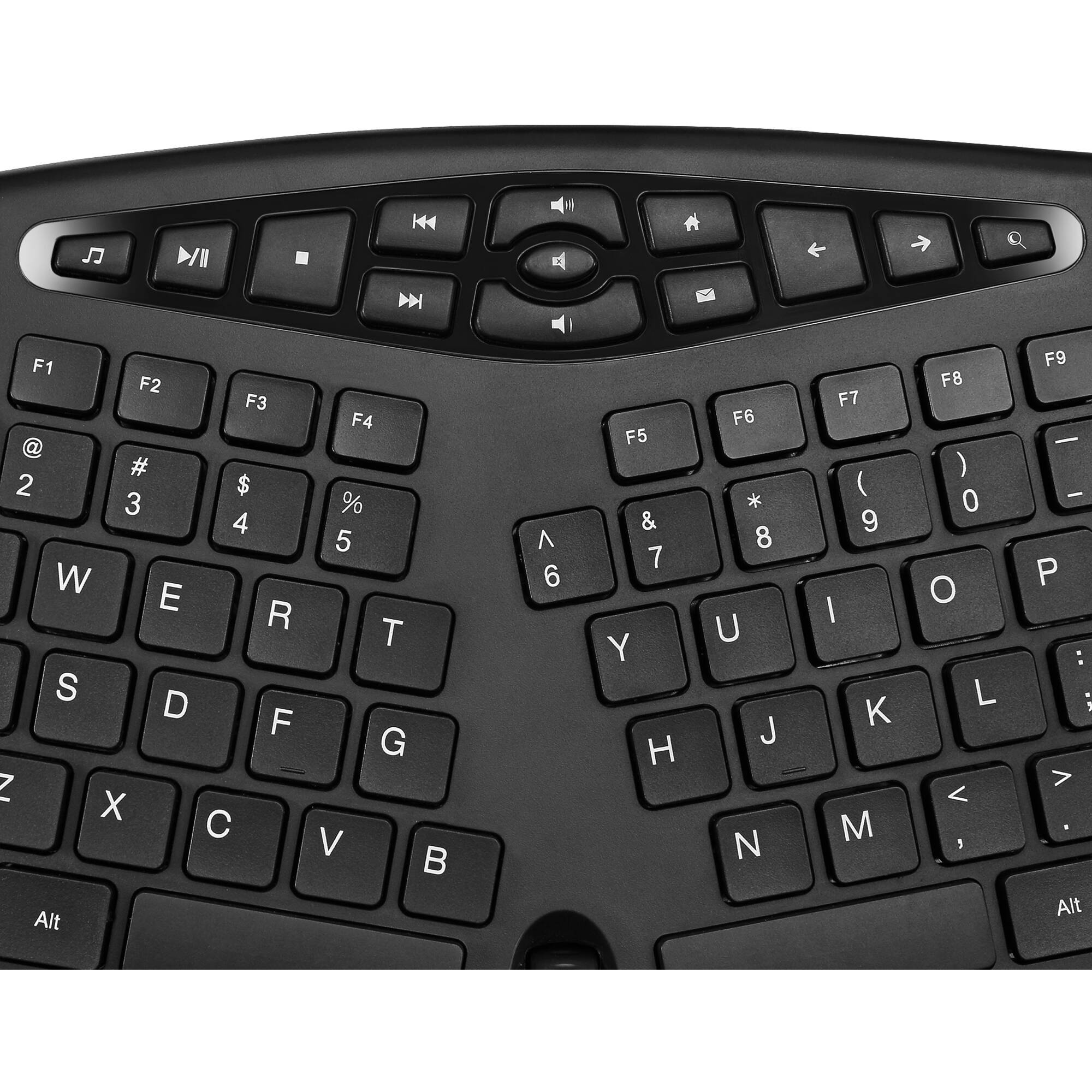 Adesso AKB-160UB ergonomic desktop keyboard with split-key zones, palm rest, and multimedia hot keys — view 5