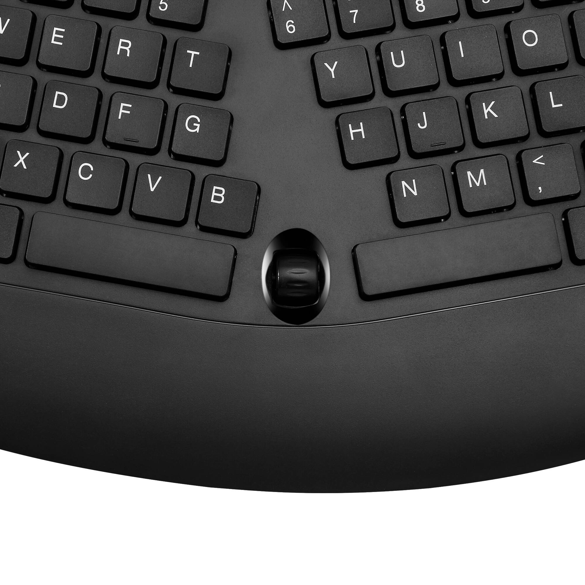Adesso AKB-160UB ergonomic desktop keyboard with split-key zones, palm rest, and multimedia hot keys — view 6