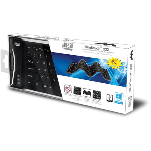 Adesso AKB-232UB antimicrobial flexible full-size USB keyboard in black with 6 ft cord — view 6