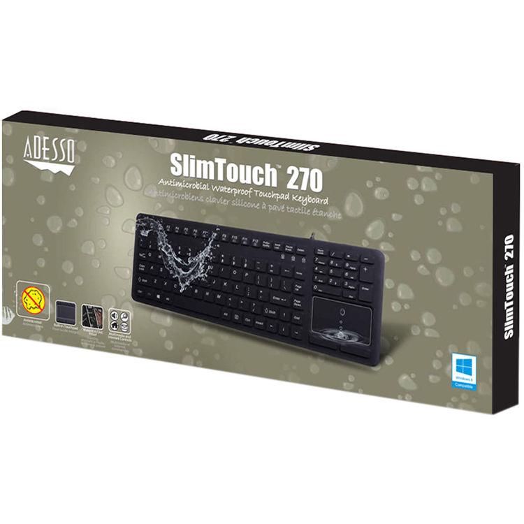 Adesso waterproof silicone keyboard with touchpad, 10-key numeric keypad, and 12 hot keys — view 10