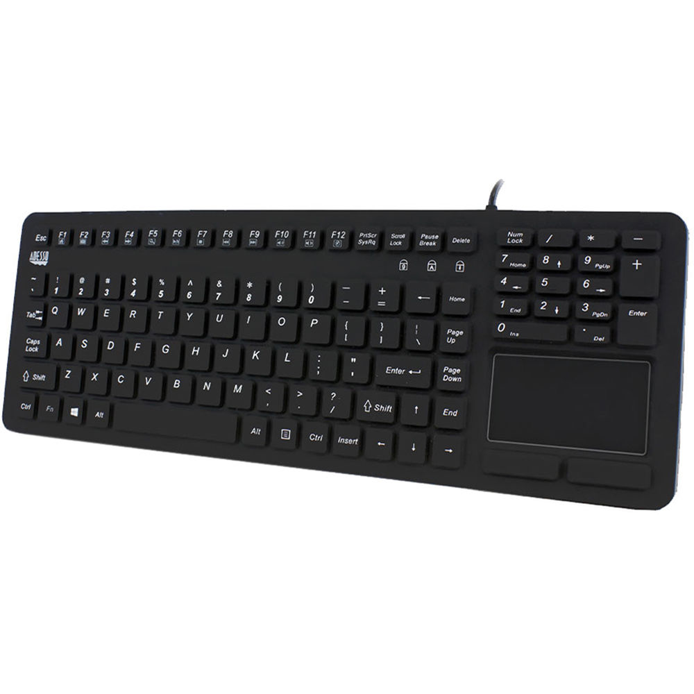Adesso waterproof silicone keyboard with touchpad, 10-key numeric keypad, and 12 hot keys — view 2