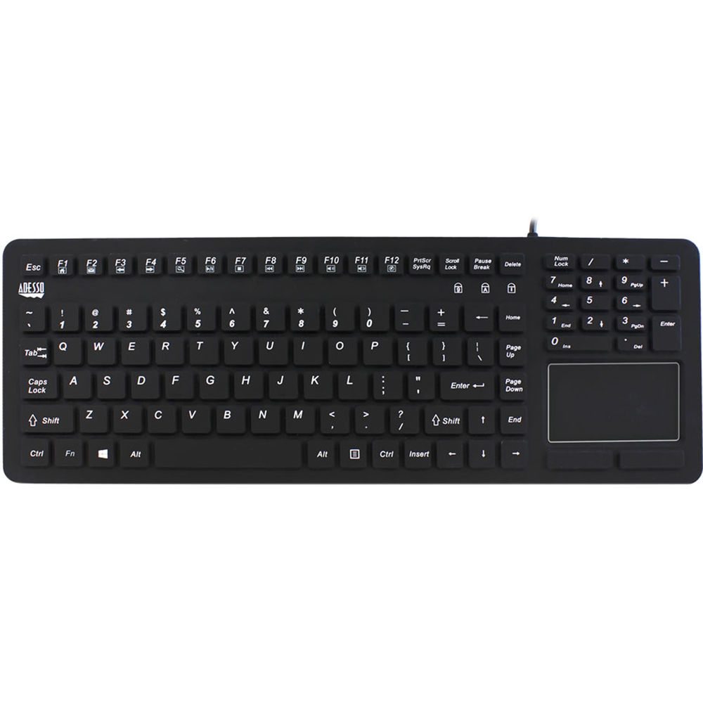 Adesso waterproof silicone keyboard with touchpad, 10-key numeric keypad, and 12 hot keys — view 3
