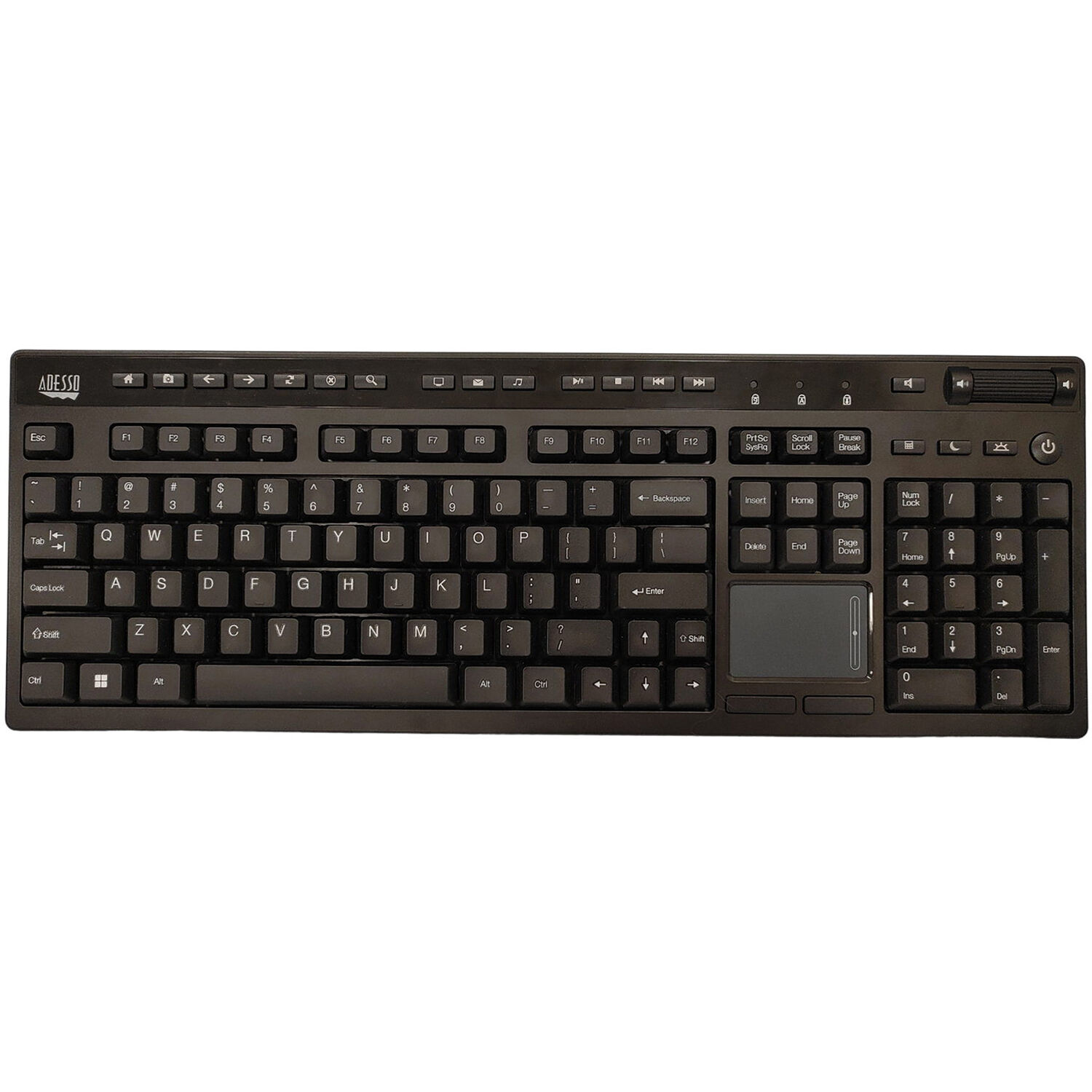 Adesso wired full-size touchpad keyboard with integrated click buttons and scroll wheel — view 2