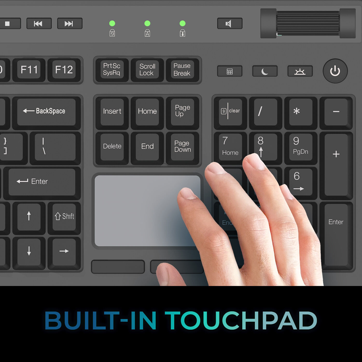 Adesso wired full-size touchpad keyboard with integrated click buttons and scroll wheel — view 8