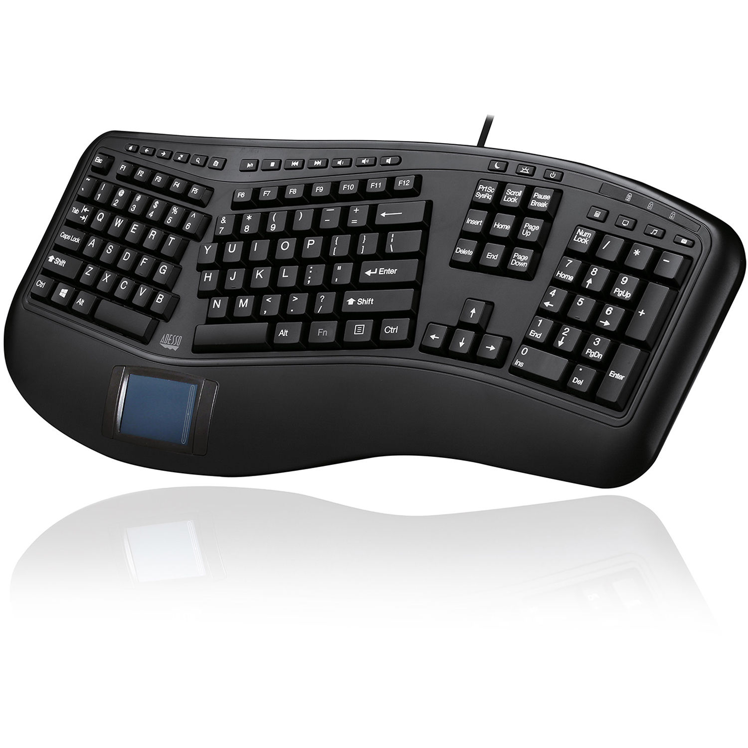 Adesso TruForm ergonomic keyboard with integrated touchpad and USB connection — view 2