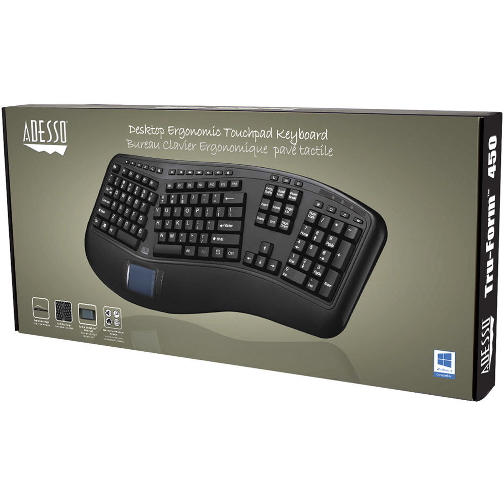 Adesso TruForm ergonomic keyboard with integrated touchpad and USB connection — view 8