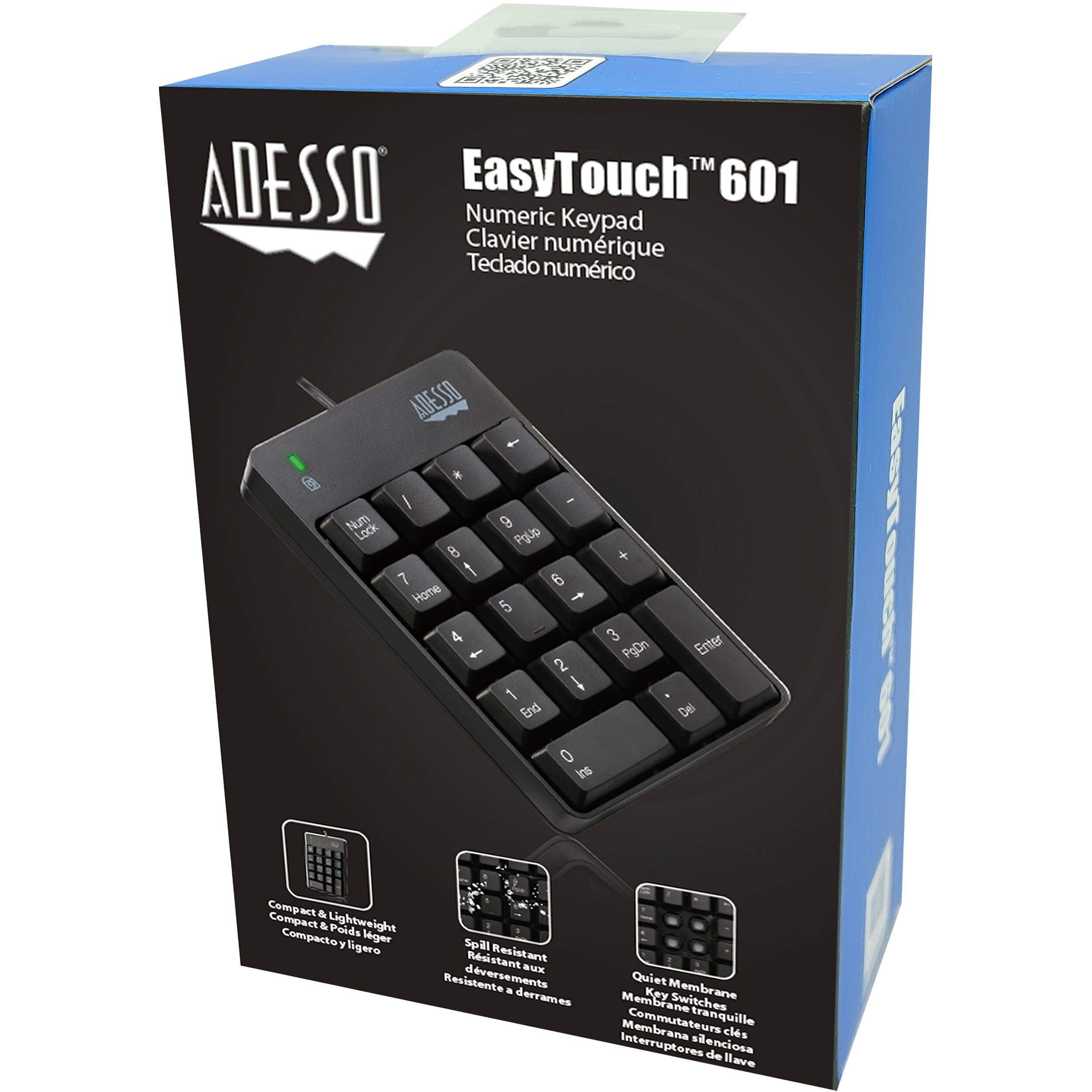 Adesso USB numeric keypad with 18 keys, spill-resistant design, and compact portable form — view 8
