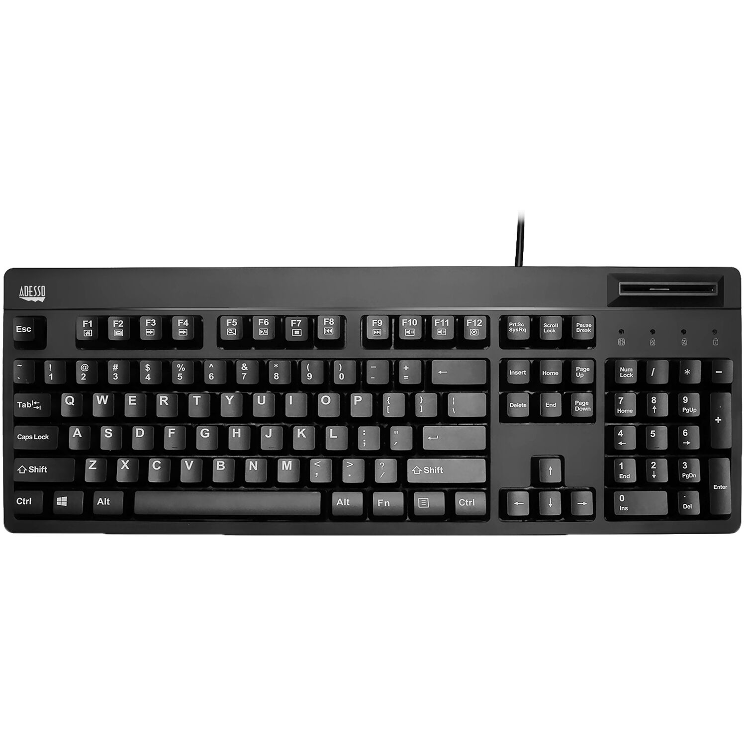 Adesso TAA smart card reader keyboard with integrated card authentication for secure government logins — view 2