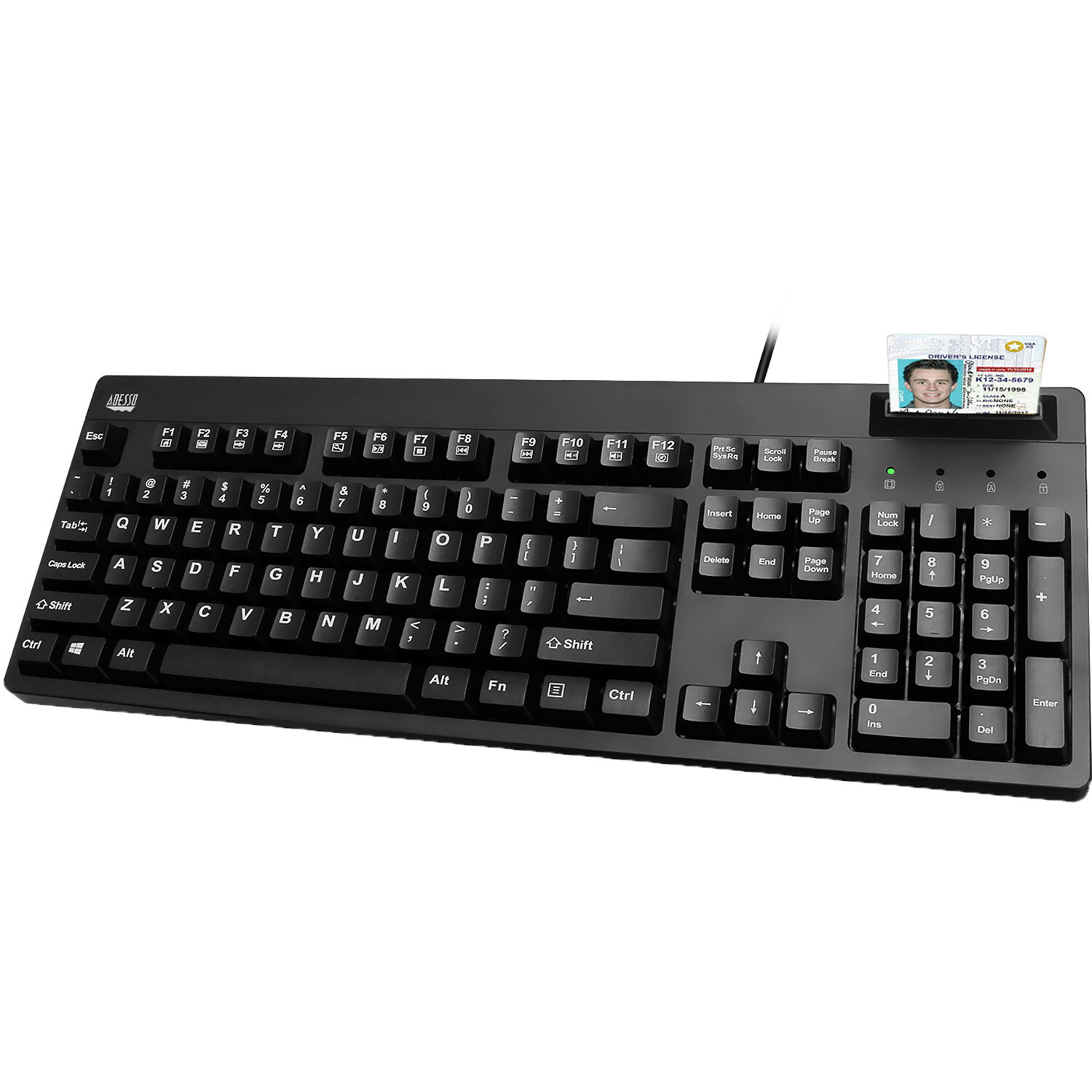 Adesso TAA smart card reader keyboard with integrated card authentication for secure government logins — view 4