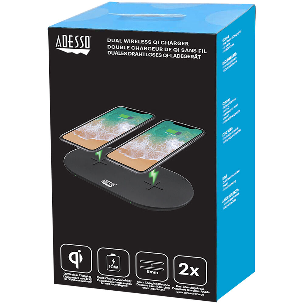 Adesso AUH-1040 dual wireless Qi charging pad with 15 W max output — view 14