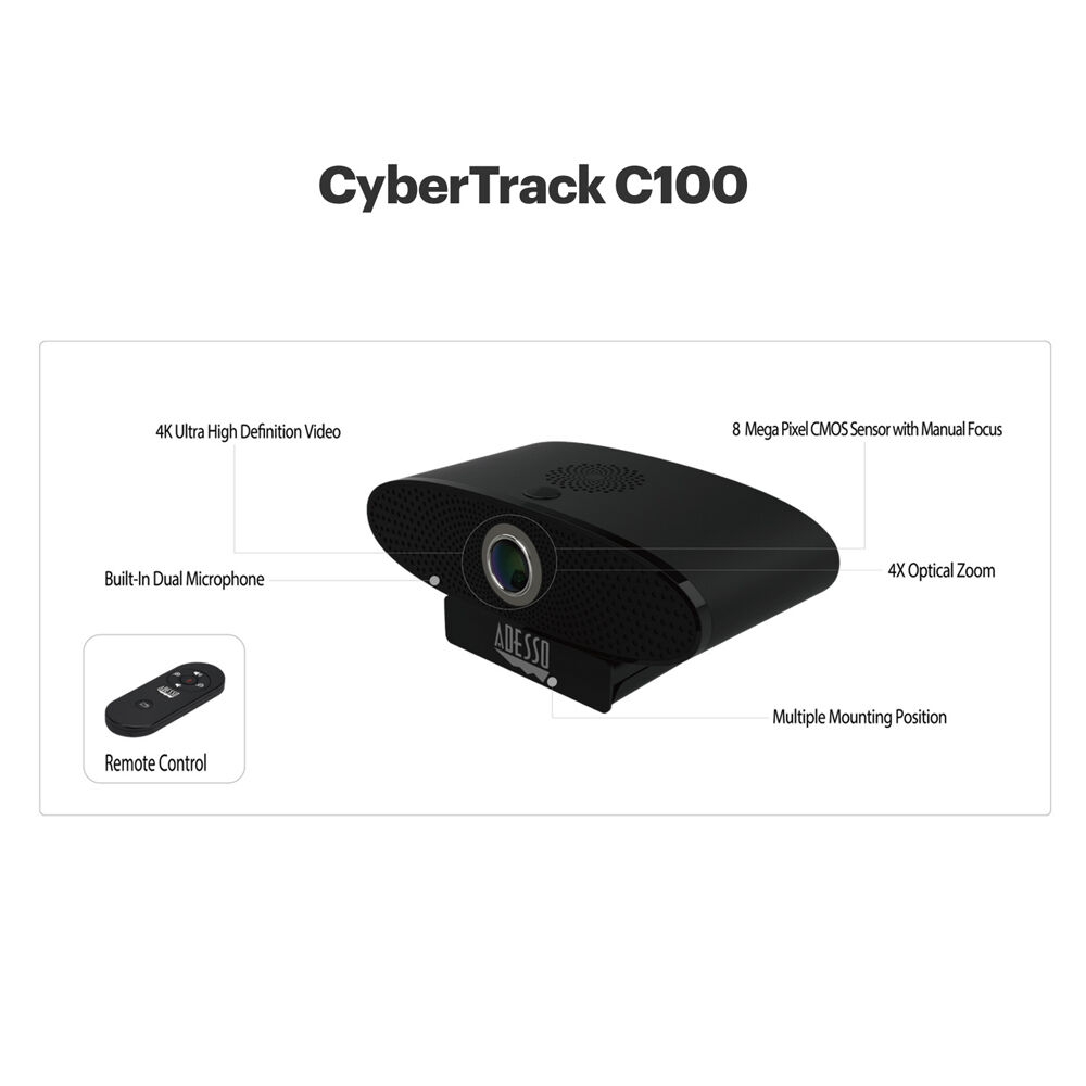 Adesso CyberTrack C100 4K Ultra HD conference webcam with 4X zoom and integrated microphones — view 6
