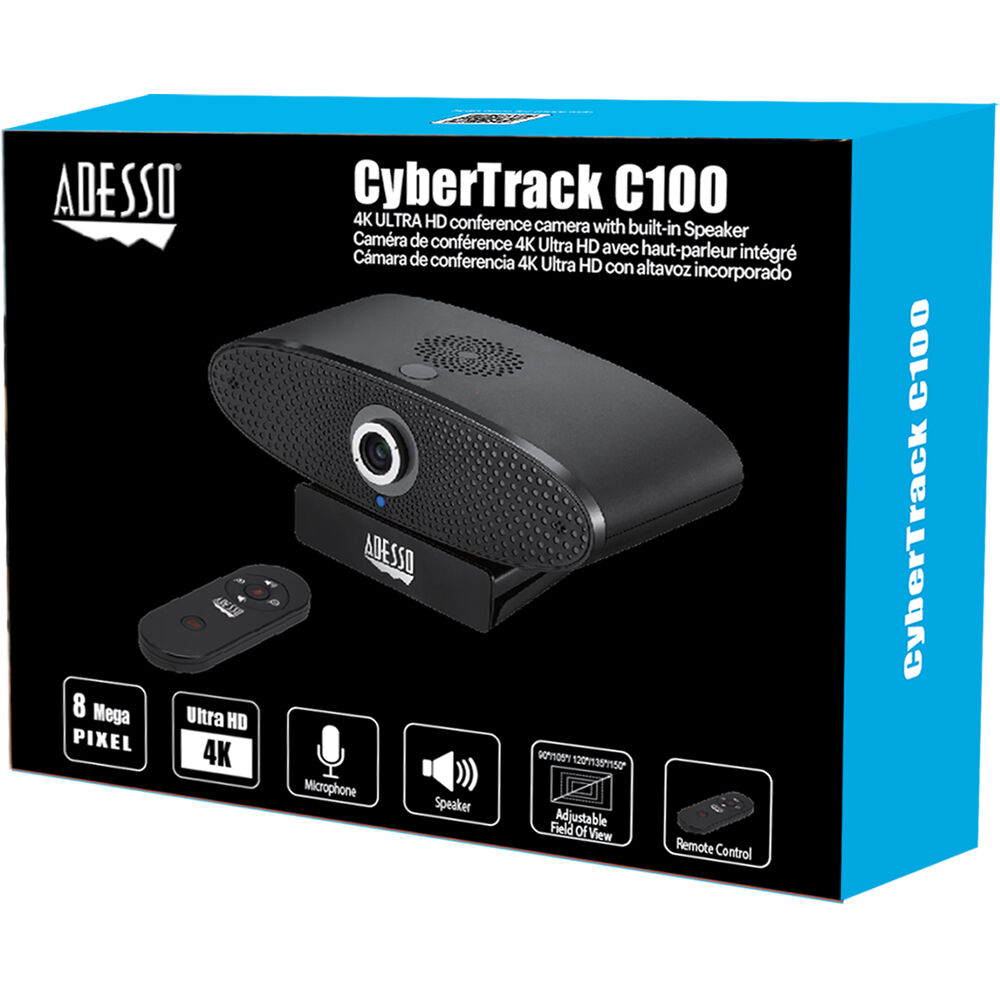 Adesso CyberTrack C100 4K Ultra HD conference webcam with 4X zoom and integrated microphones — view 8