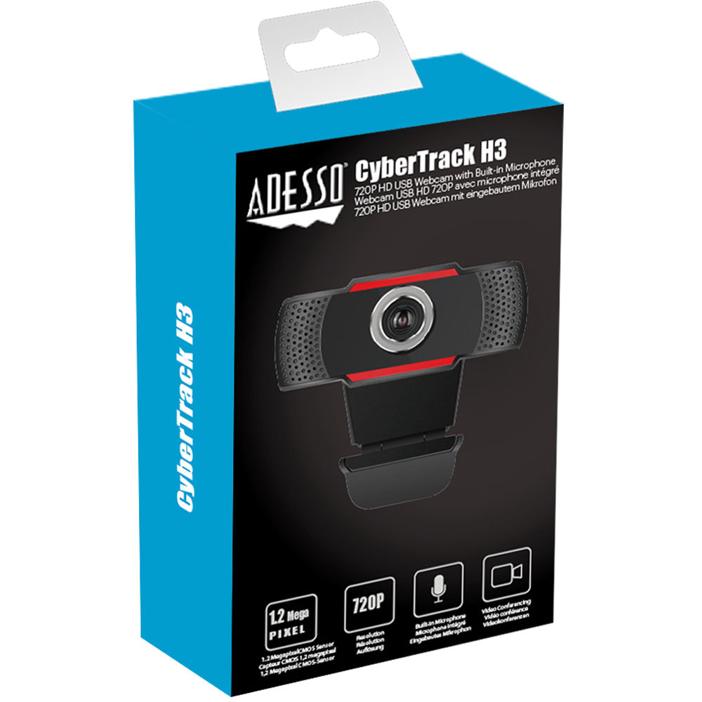 Adesso CyberTrack H3 720p HD webcam with built-in microphone and USB connectivity — view 9
