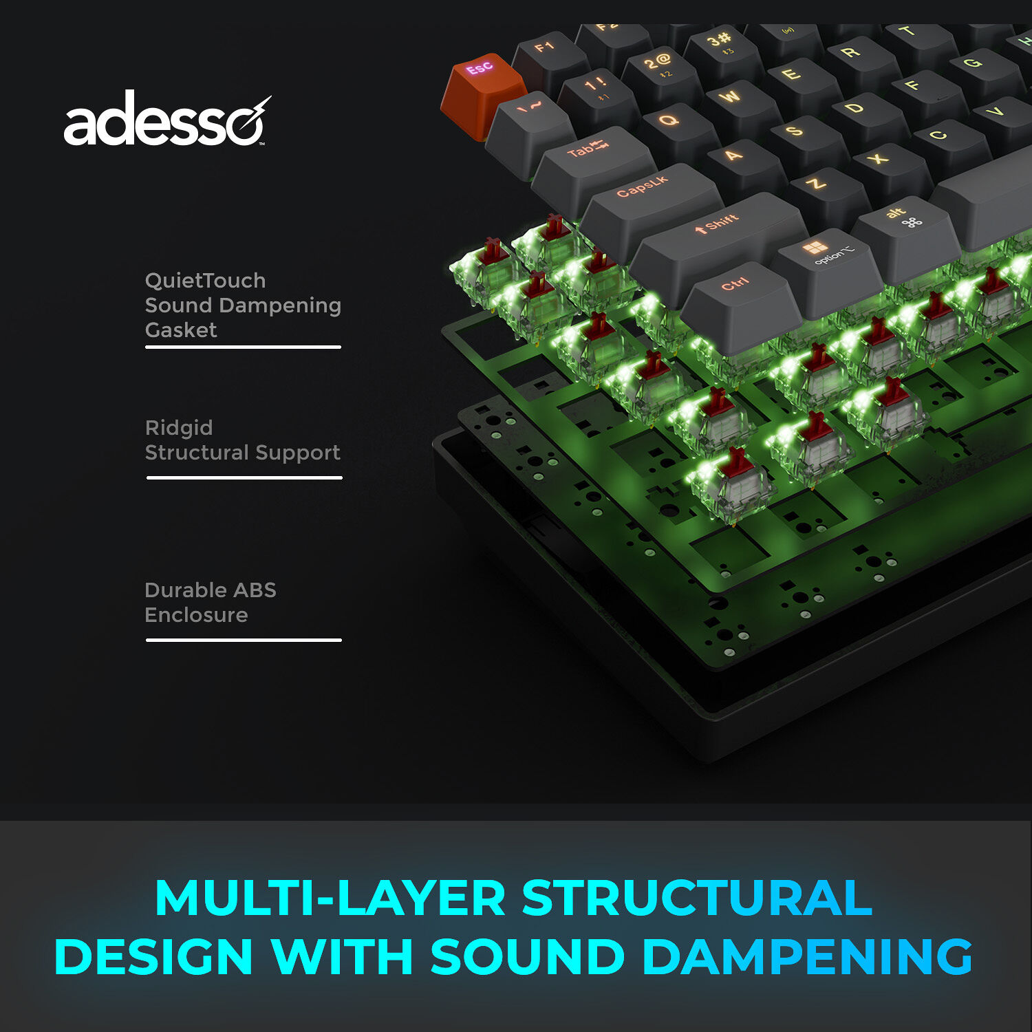Adesso EasyTouch 1000 wireless RGB mechanical keyboard — view 2