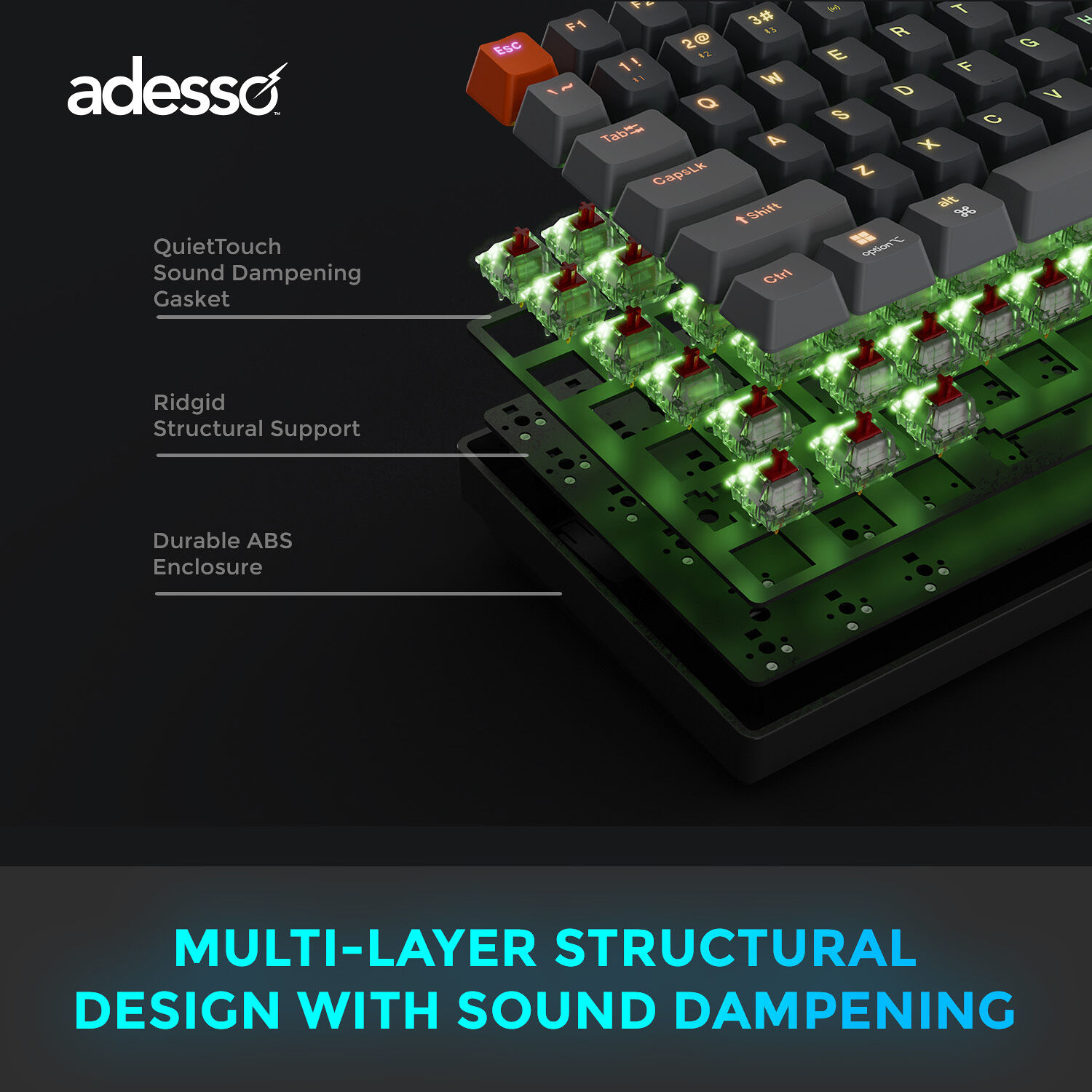 Adesso EASYTOUCH 1200 wireless RGB mechanical keyboard — view 3