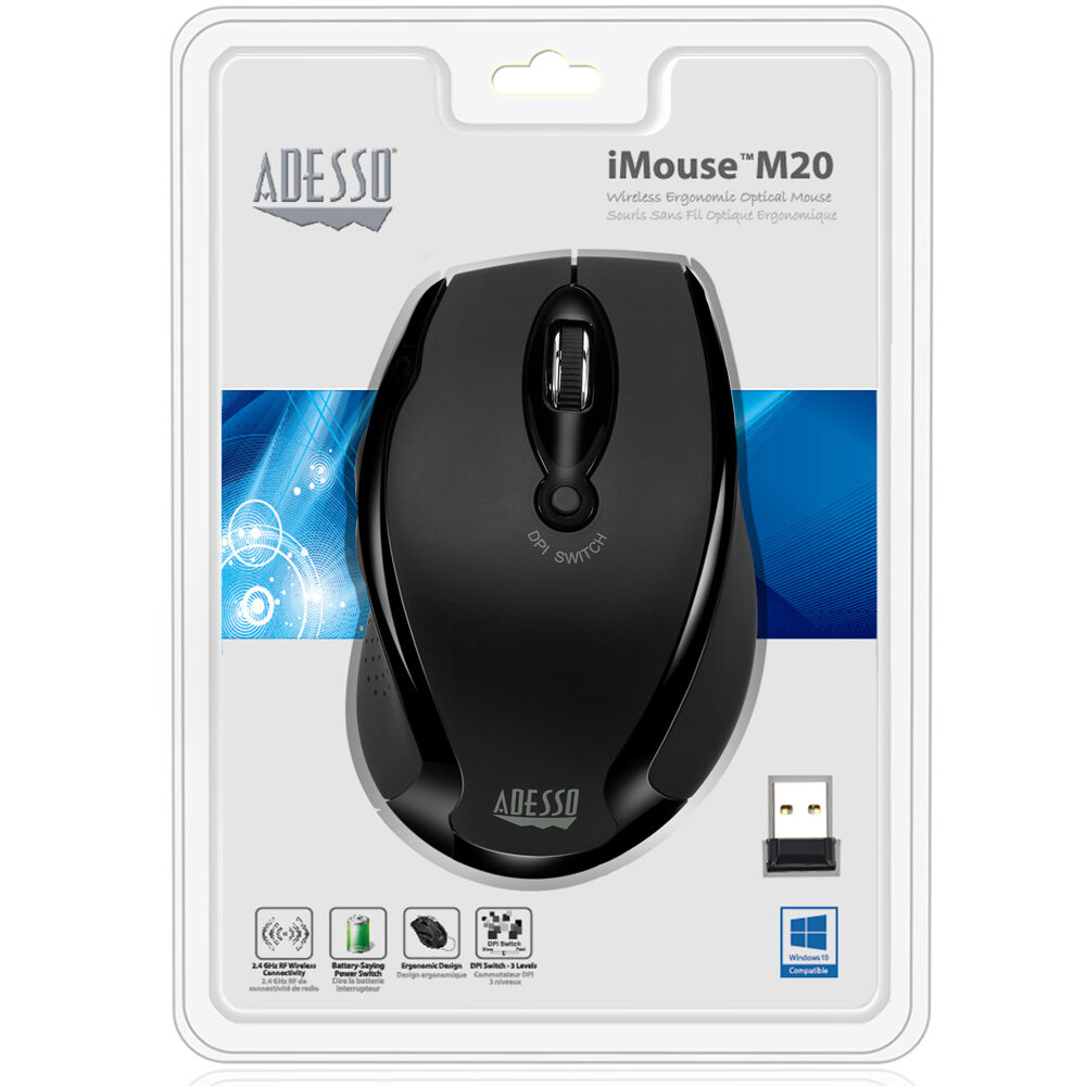 Adesso wireless ergonomic desktop mouse with optical sensor and DPI selector — view 9