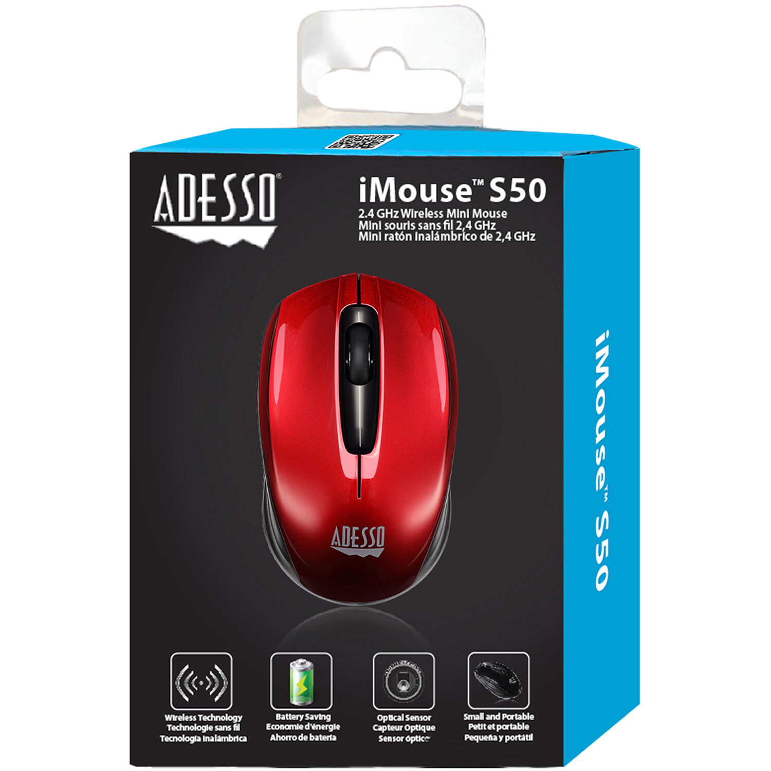 Adesso iMouse S50R red wireless ergonomic mini mouse with optical tracking — view 7