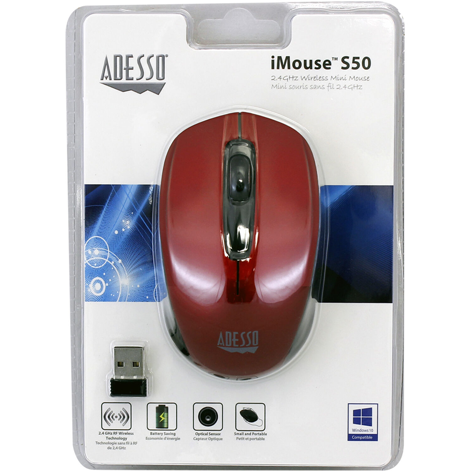 Adesso iMouse S50R red wireless ergonomic mini mouse with optical tracking — view 8