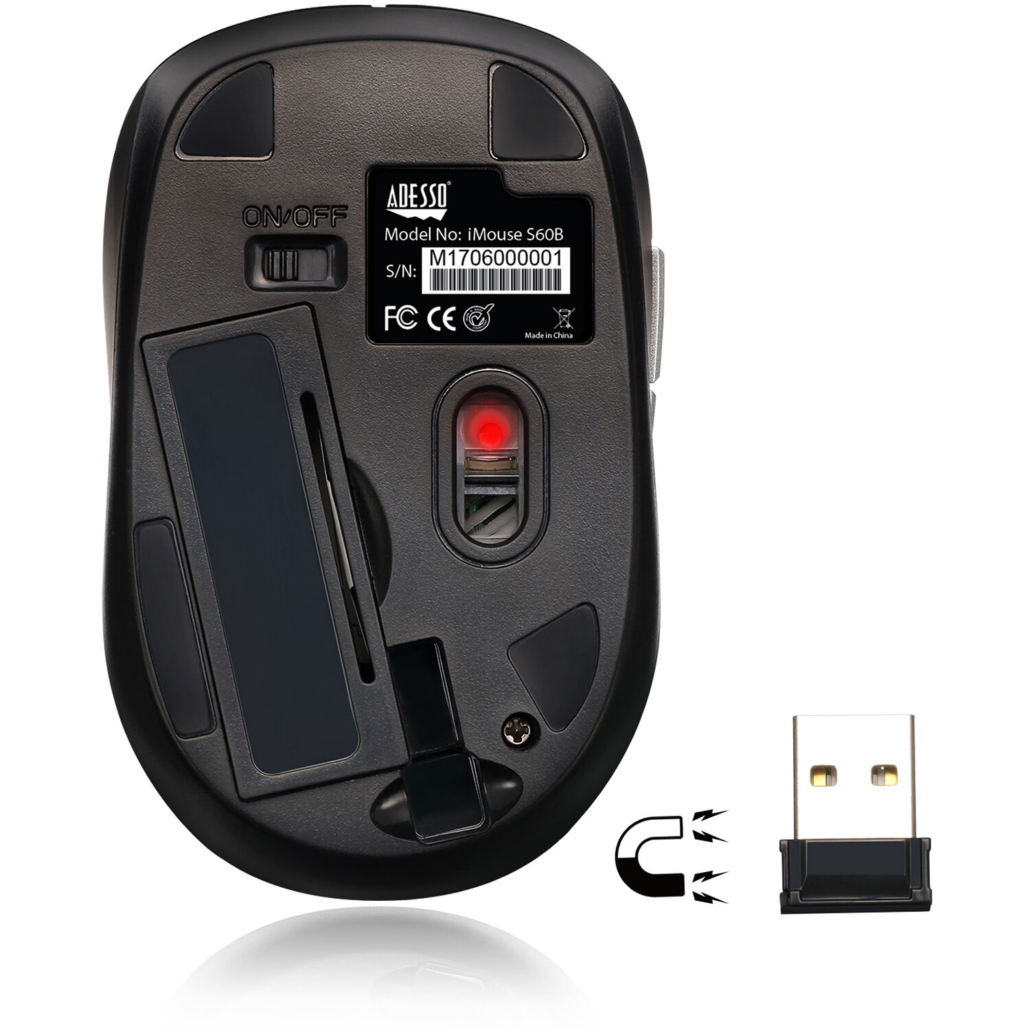 ADESSO BLACK 2.4GHZ WIRELESS OPTICAL MINI MOUSE,  WITH PROGRAMMABLE DRIVER, 4-WA — view 5