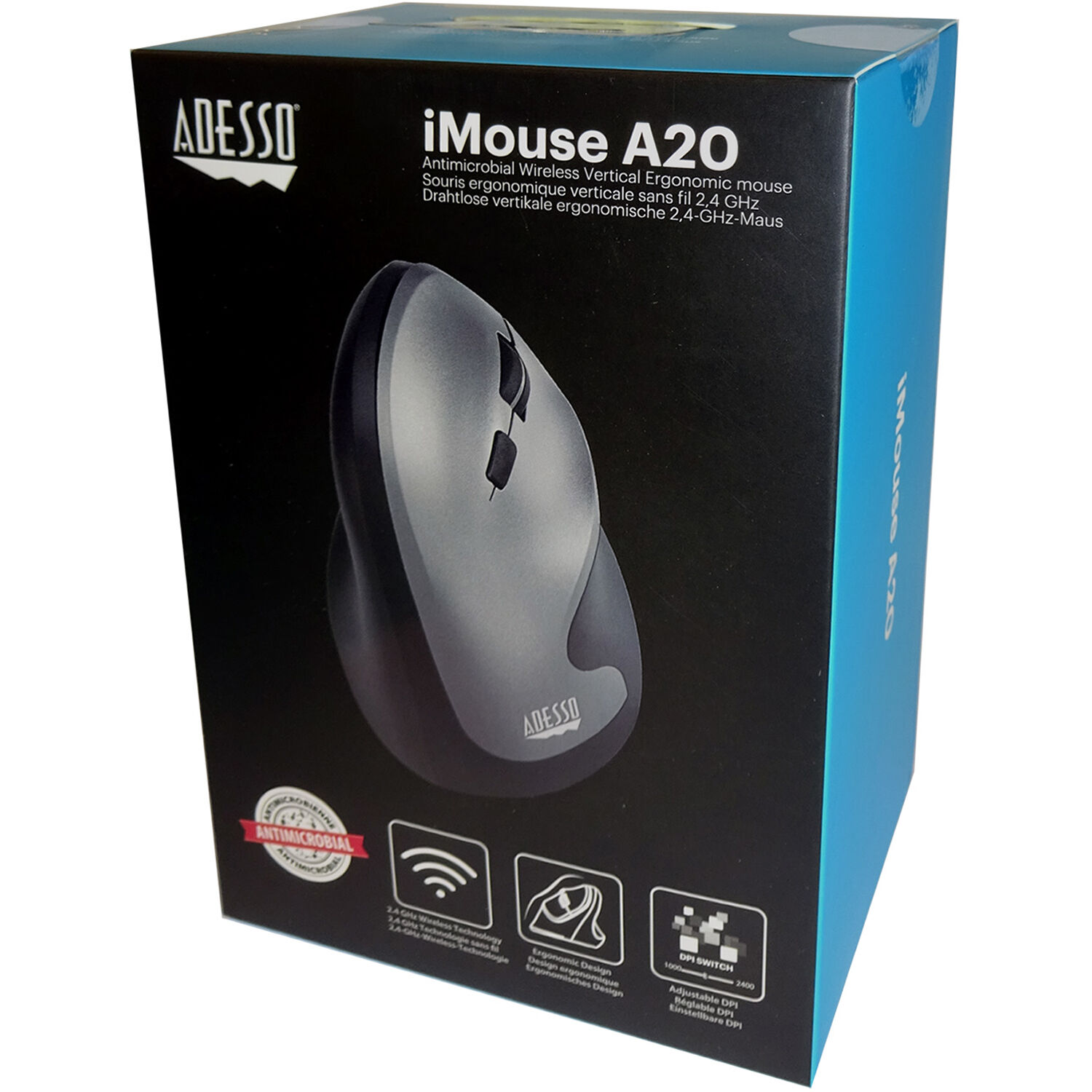 Adesso iMouse A20 antimicrobial vertical wireless optical scroll mouse — view 7