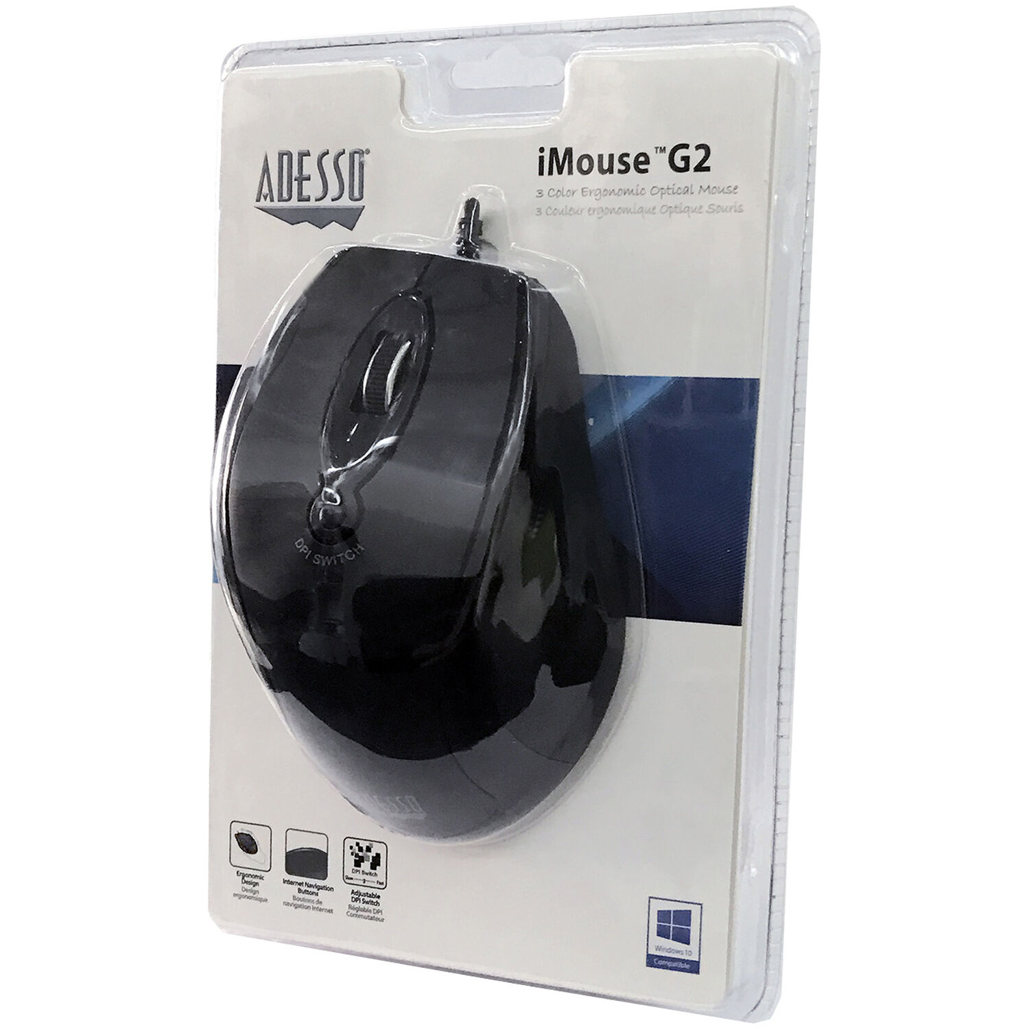 Adesso iMouse G2 ergonomic optical mouse with six buttons and scroll wheel — view 9