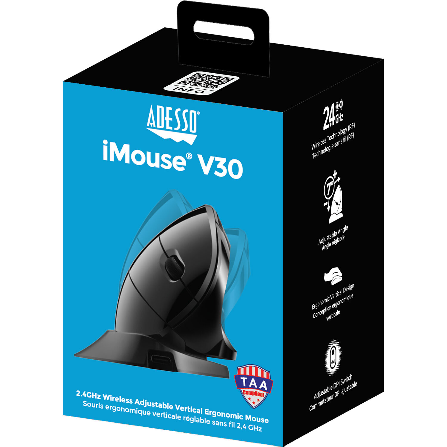 Adesso adjustable vertical ergonomic wireless mouse for comfortable desktop navigation — view 5