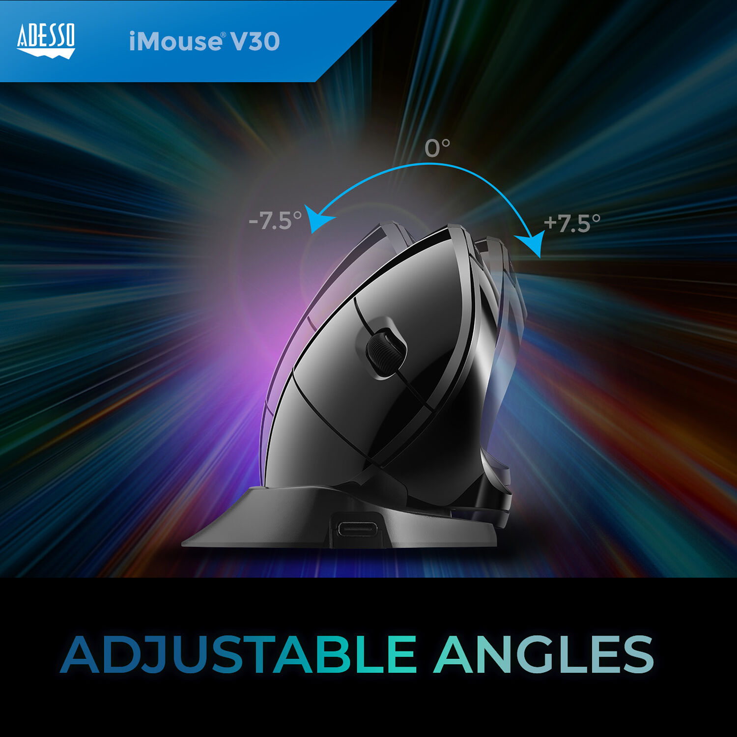 Adesso adjustable vertical ergonomic wireless mouse for comfortable desktop navigation — view 6