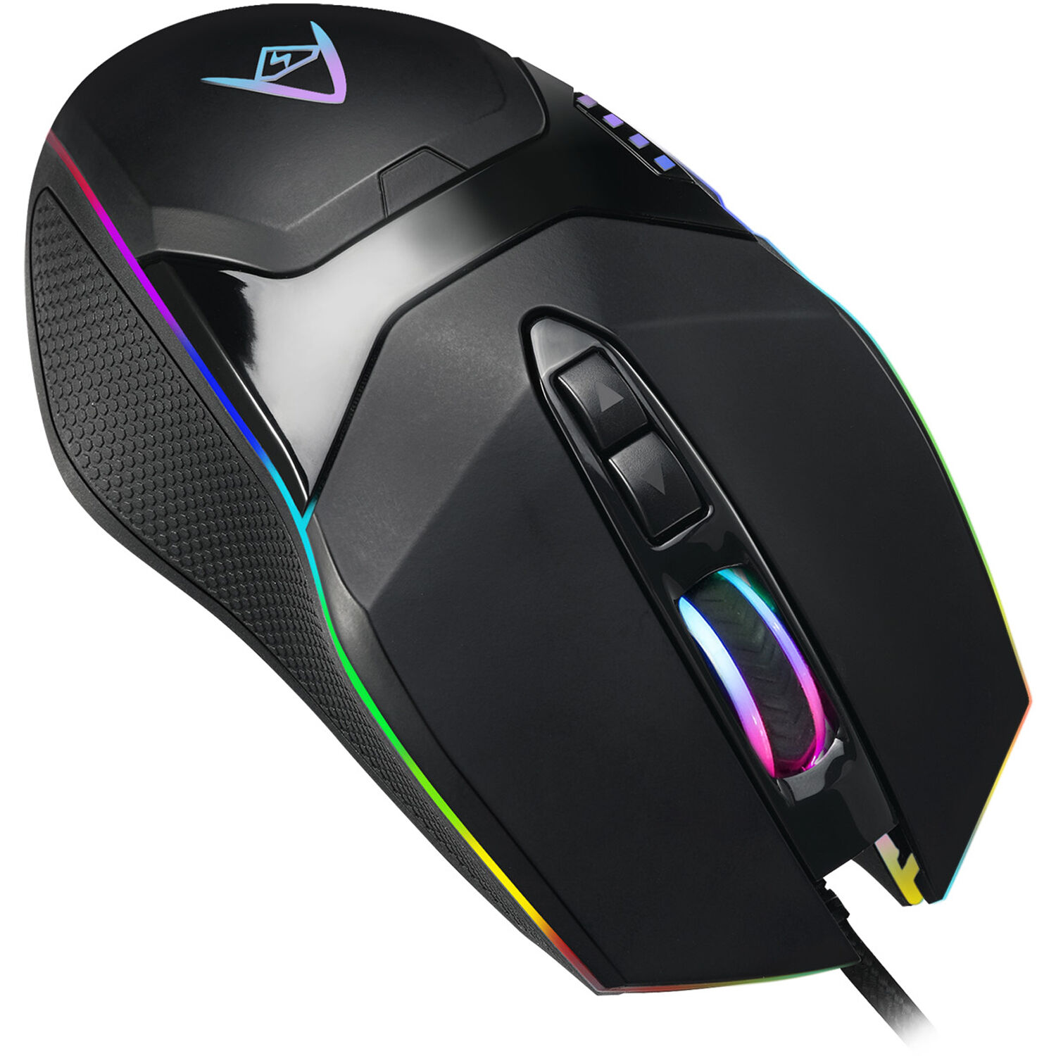Adesso iMouse X5 programmable gaming mouse in black with RGB illumination, seven buttons and ambidextrous shape — view 2