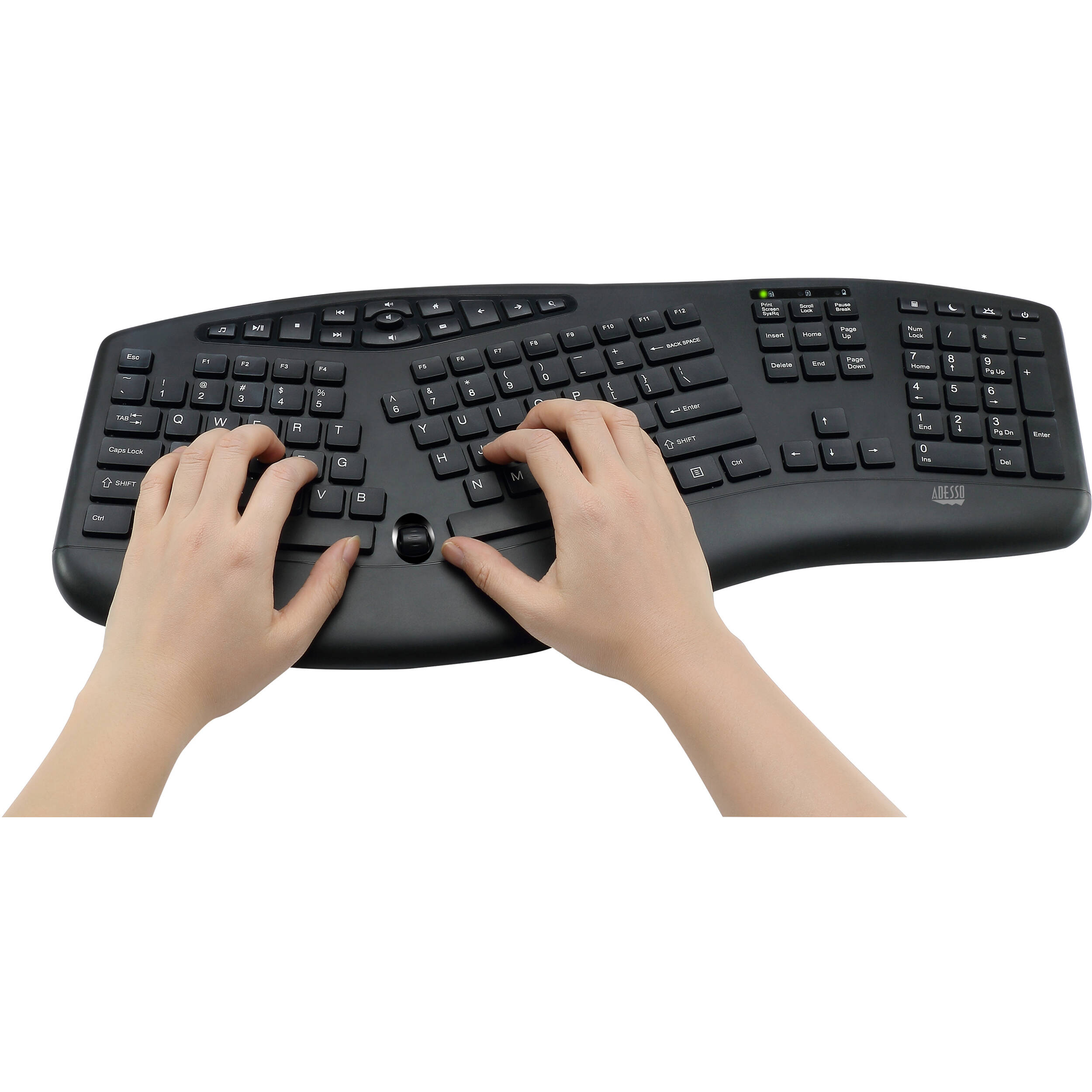 Adesso WKB-1600CB wireless ergonomic keyboard and optical mouse set with split key zones — view 10