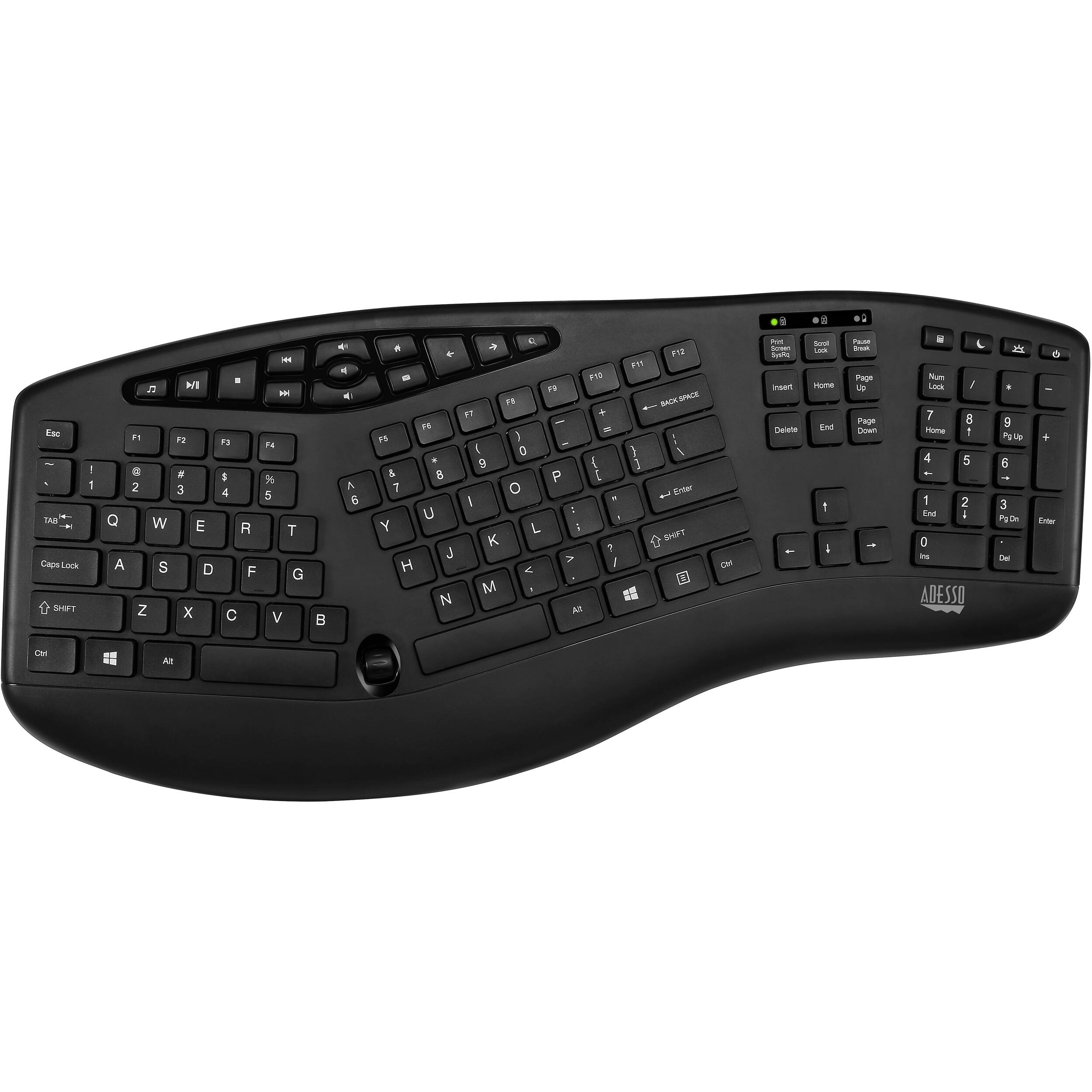 Adesso WKB-1600CB wireless ergonomic keyboard and optical mouse set with split key zones — view 3