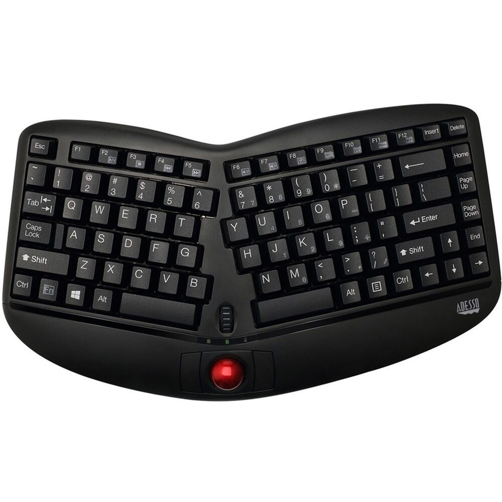 Adesso Tru-Form Media 3150 wireless ergonomic trackball keyboard with split layout — view 2