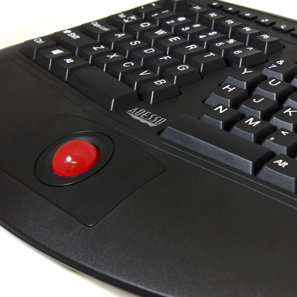 Adesso TruForm ergonomic wireless keyboard with centered 800 DPI trackball — view 3