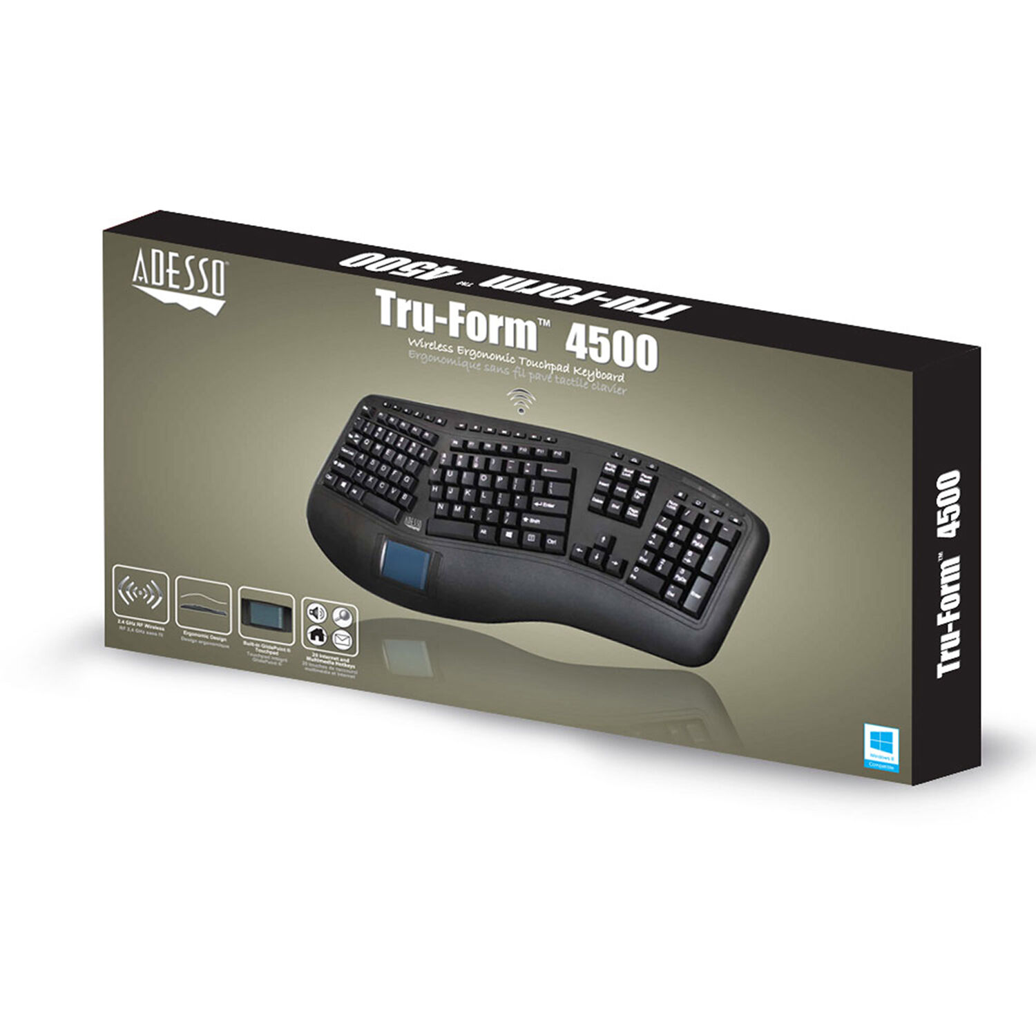 Adesso Tru-Form 4500 wireless ergonomic keyboard with integrated touchpad — view 7