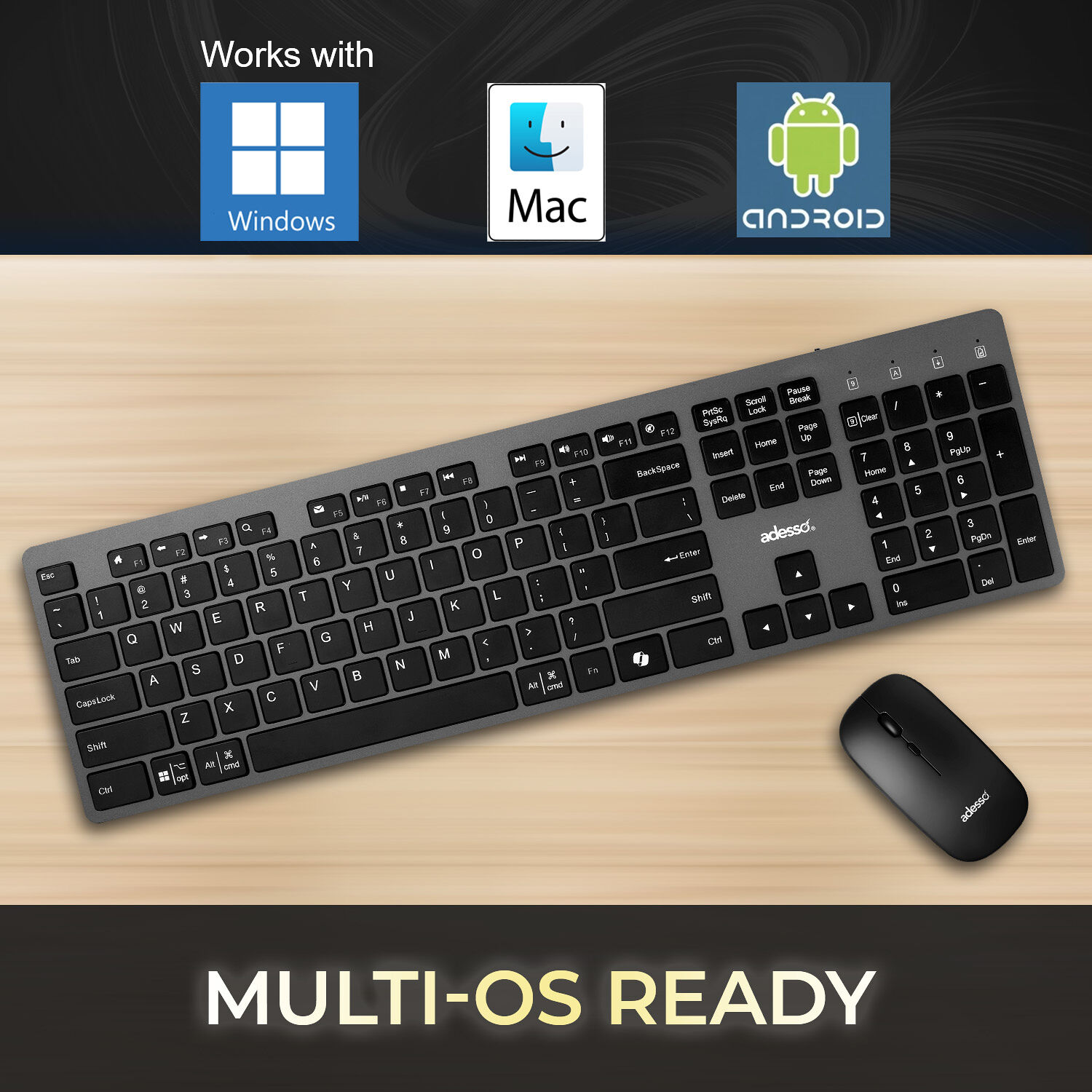Adesso WKB-7300CB wireless keyboard and mouse combo with Copilot AI hotkey and USB-C receiver — view 11