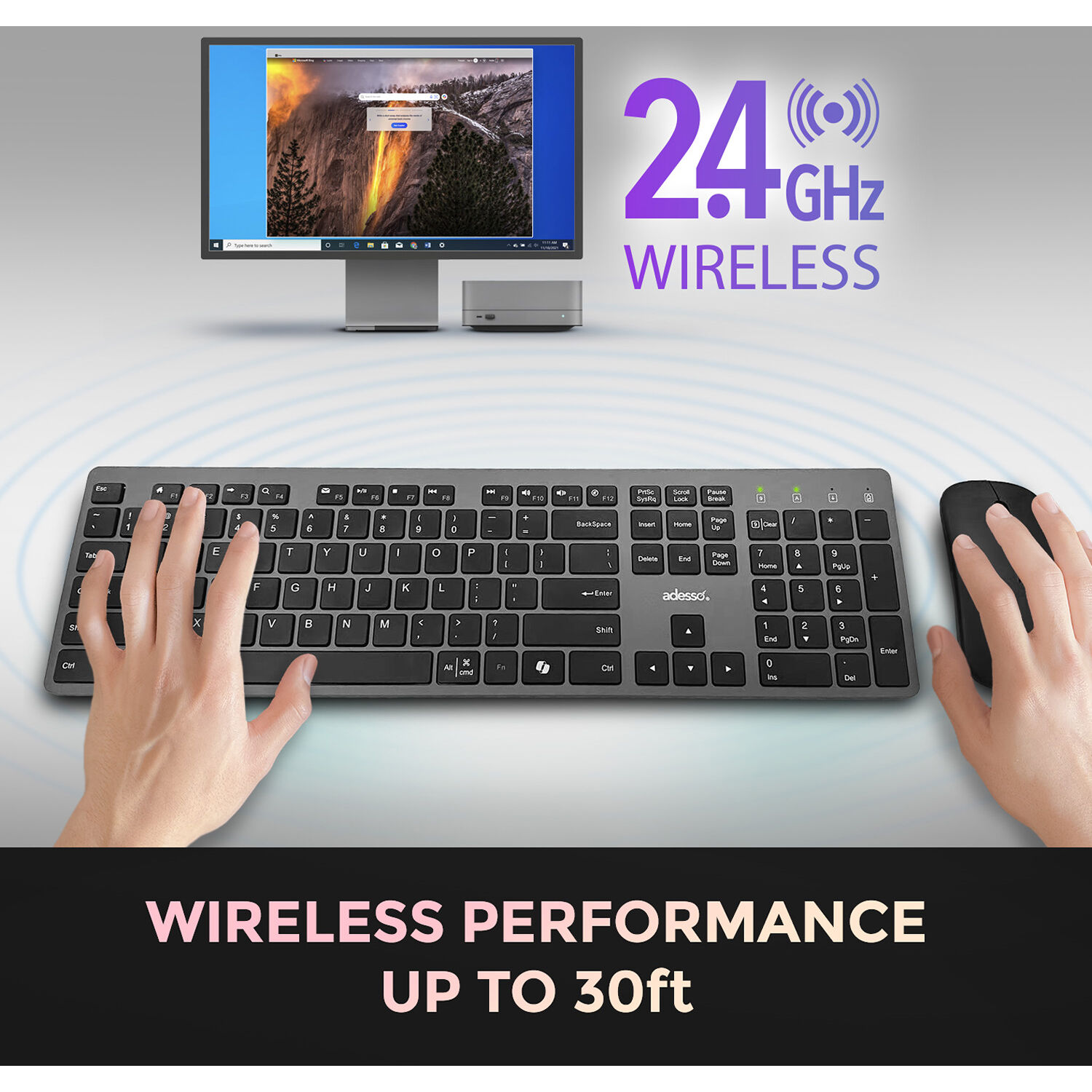 Adesso WKB-7300CB wireless keyboard and mouse combo with Copilot AI hotkey and USB-C receiver — view 15